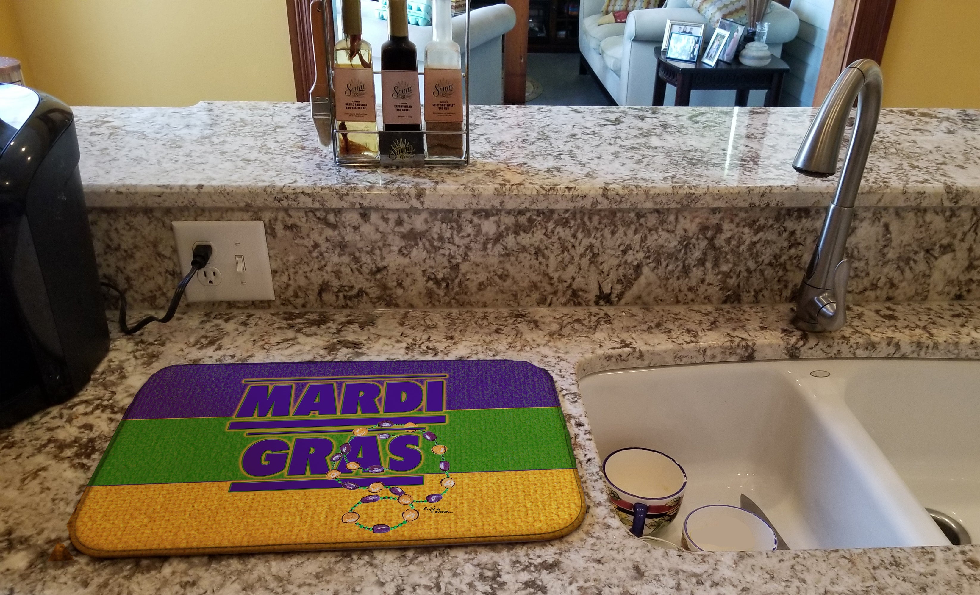 Mardi Gras Dish Drying Mat Absorbent Dish Drying Mat Pad for Kitchen Counter Dish Drainer Mat for Countertop, 14 x 21", Multicolor