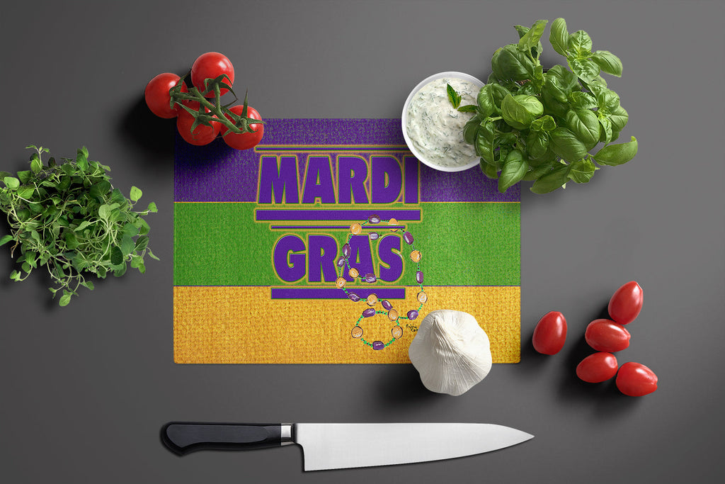 Mardi Gras Cutting Board Tempered Glass Kitchen Cutting Surface, Heat Resistant Chopping, Non-Slip Feet, Food Prep & Serving