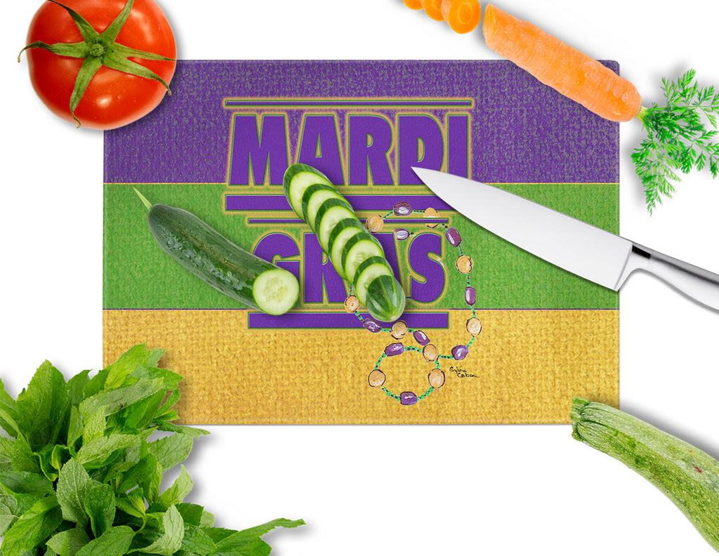 Mardi Gras Cutting Board Tempered Glass Kitchen Cutting Surface, Heat Resistant Chopping, Non-Slip Feet, Food Prep & Serving