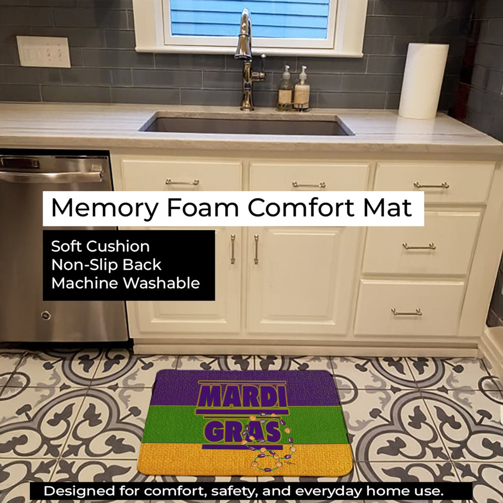 Mardi Gras Memory Foam Kitchen Mat Machine Washable Anti-Fatigue Cushion Comfort Bath or Kitchen Rug