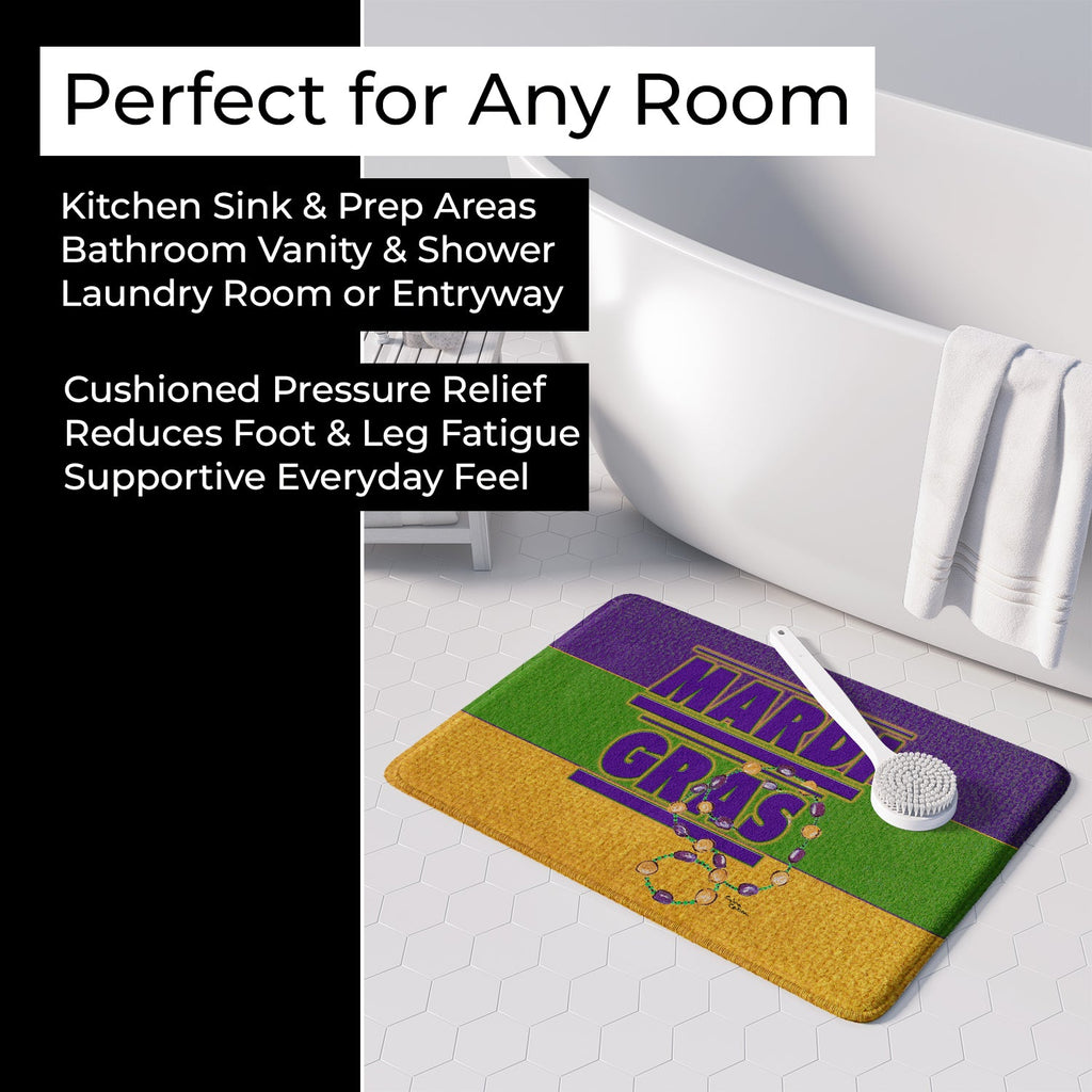 Mardi Gras Memory Foam Kitchen Mat Machine Washable Anti-Fatigue Cushion Comfort Bath or Kitchen Rug