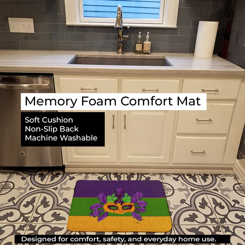 Mardi Gras Memory Foam Kitchen Mat Machine Washable Anti-Fatigue Cushion Comfort Bath or Kitchen Rug