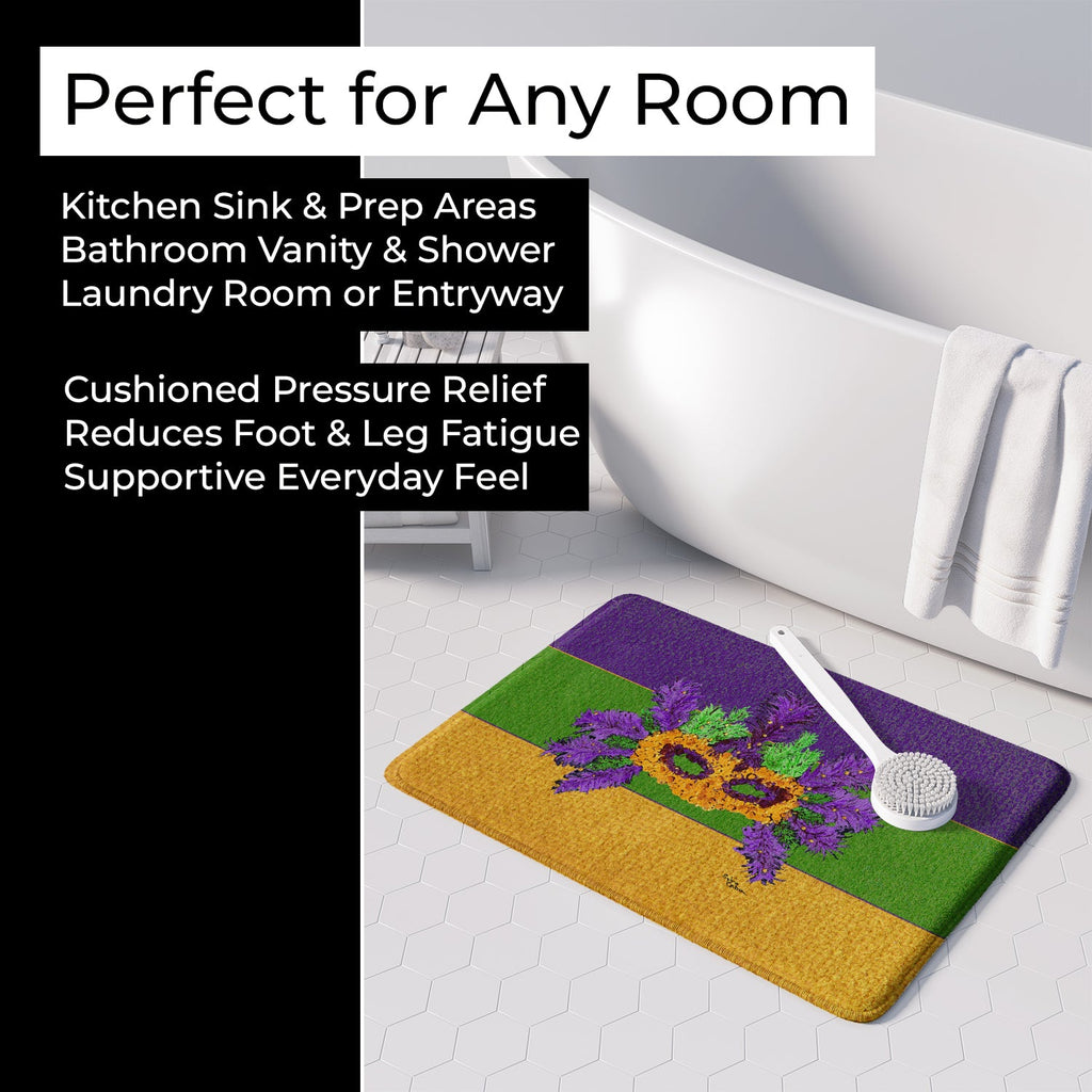 Mardi Gras Memory Foam Kitchen Mat Machine Washable Anti-Fatigue Cushion Comfort Bath or Kitchen Rug