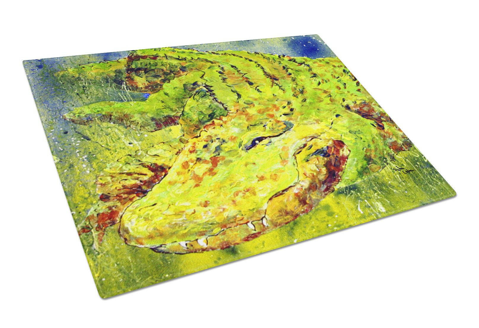 Alligator Cutting Board Tempered Glass Kitchen Cutting Surface, Heat Resistant Chopping, Non-Slip Feet, Food Prep & Serving