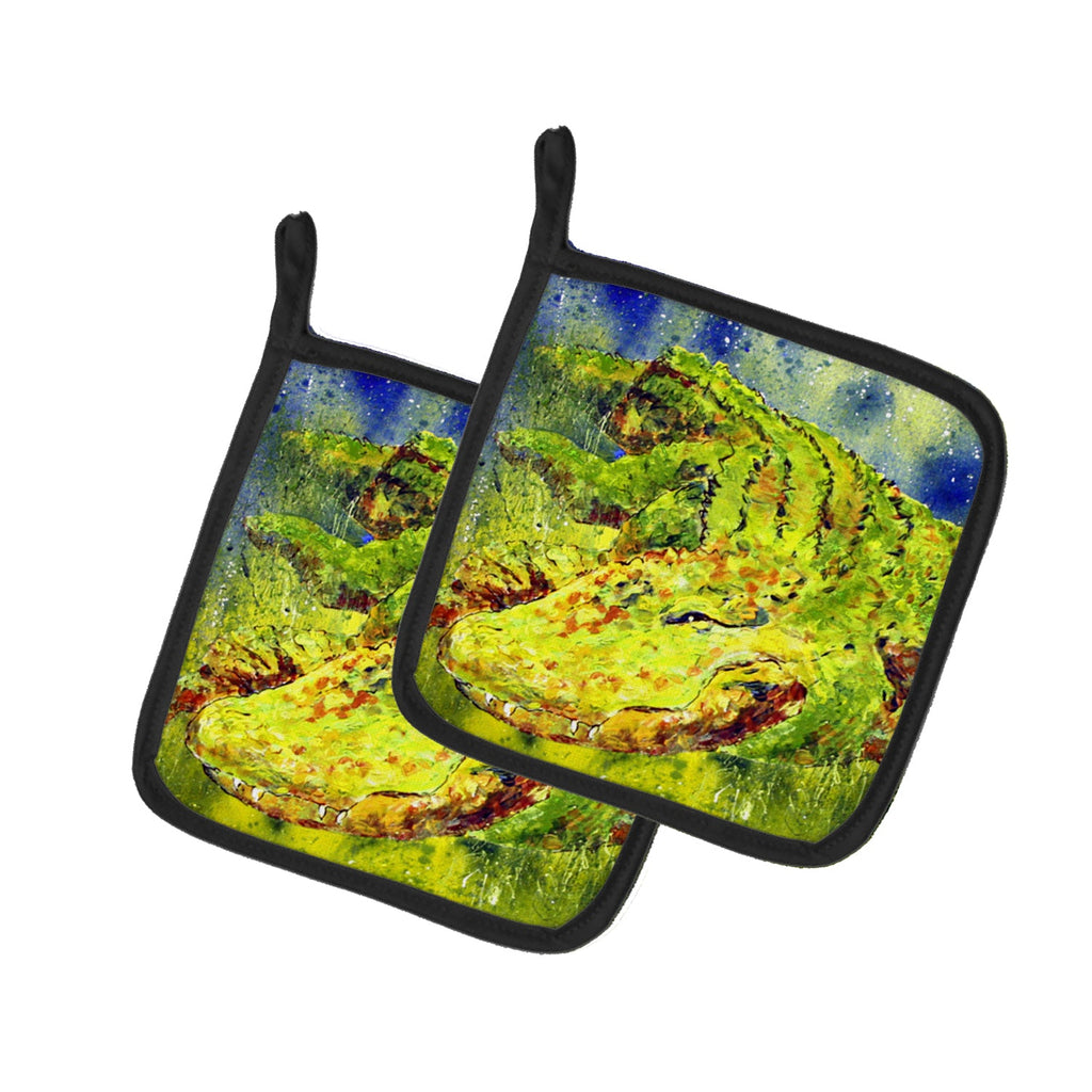 Alligator Pot Holder Set of 2 Heat Resistant Quilted Hot Pads 7.5 x 7.5 Inch, Insulated Kitchen Trivets for Cooking & Baking