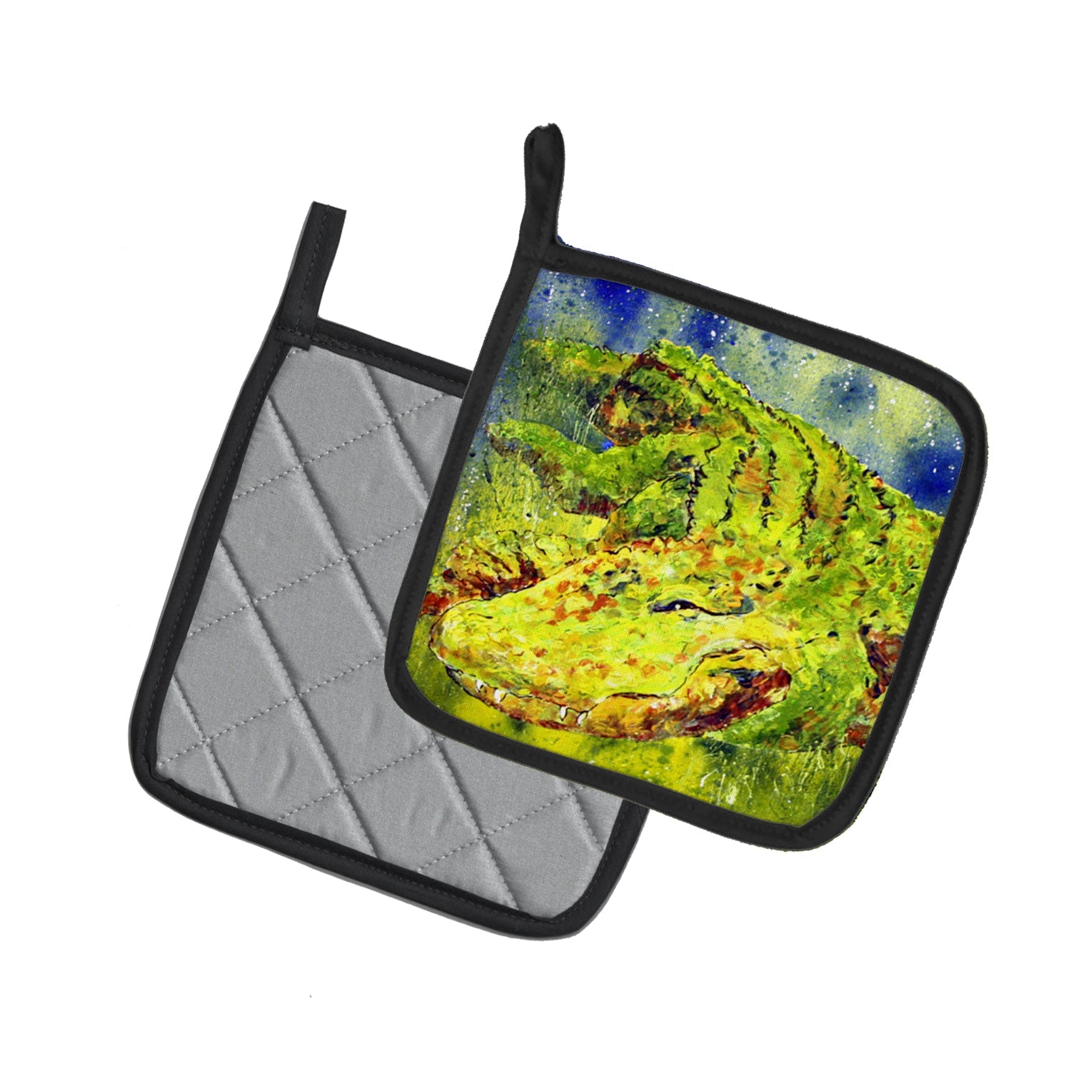 Alligator Pot Holder Set of 2 Heat Resistant Quilted Hot Pads 7.5 x 7.5 Inch, Insulated Kitchen Trivets for Cooking & Baking
