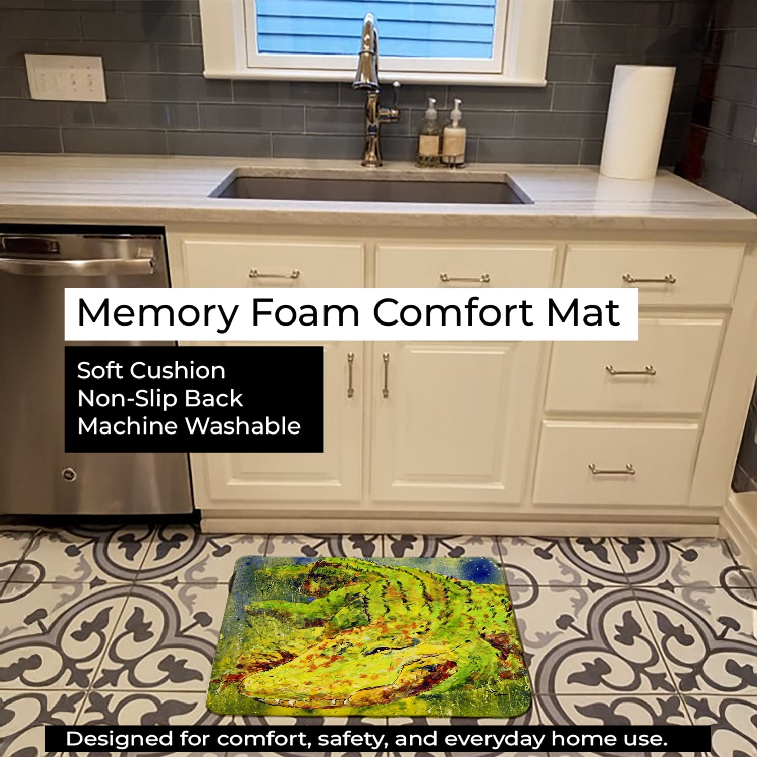 Alligator Memory Foam Kitchen Mat Machine Washable Anti-Fatigue Cushion Comfort Bath or Kitchen Rug
