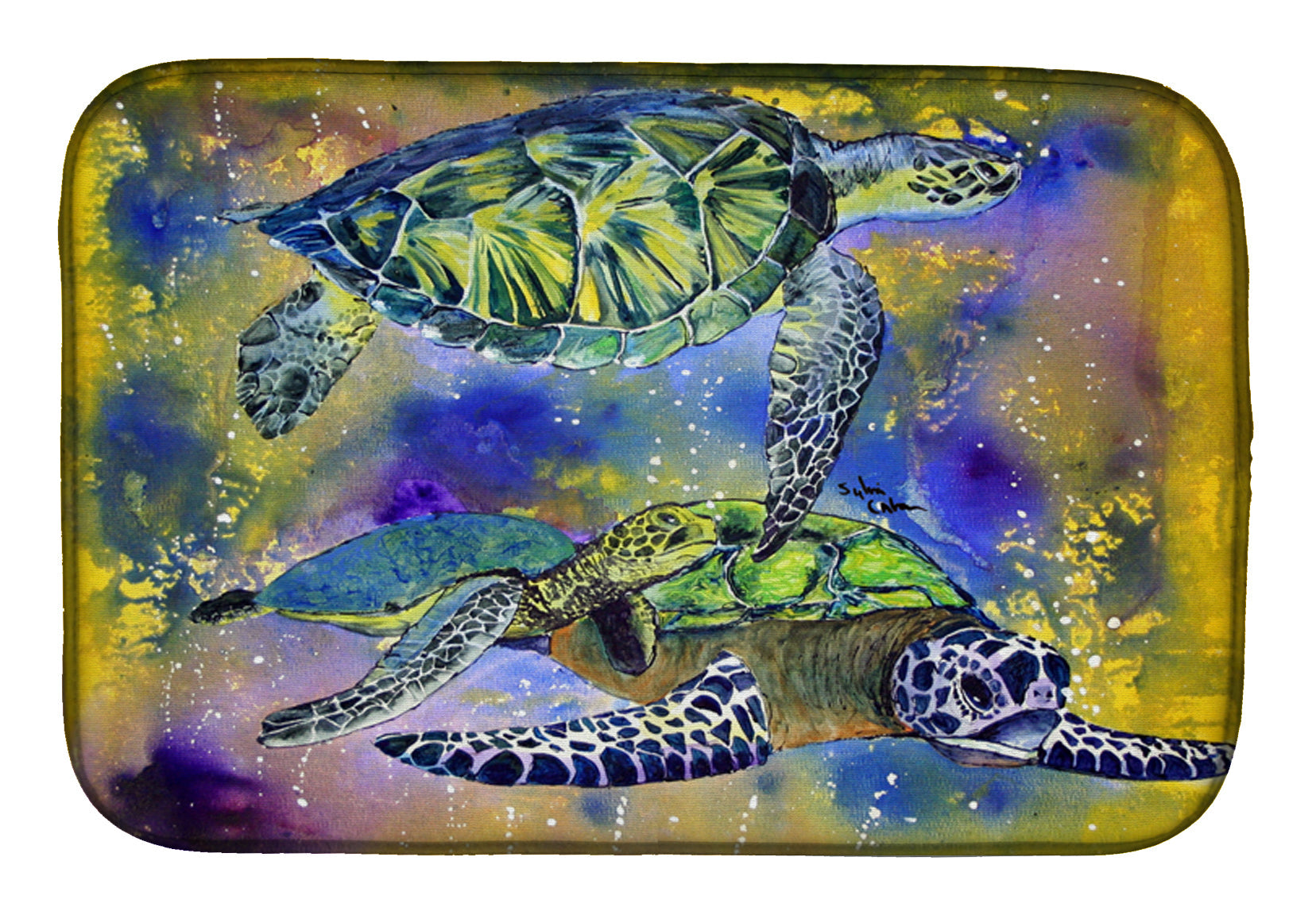 Turtle Dish Drying Mat Absorbent Dish Drying Mat Pad for Kitchen Counter Dish Drainer Mat for Countertop, 14 x 21", Multicolor
