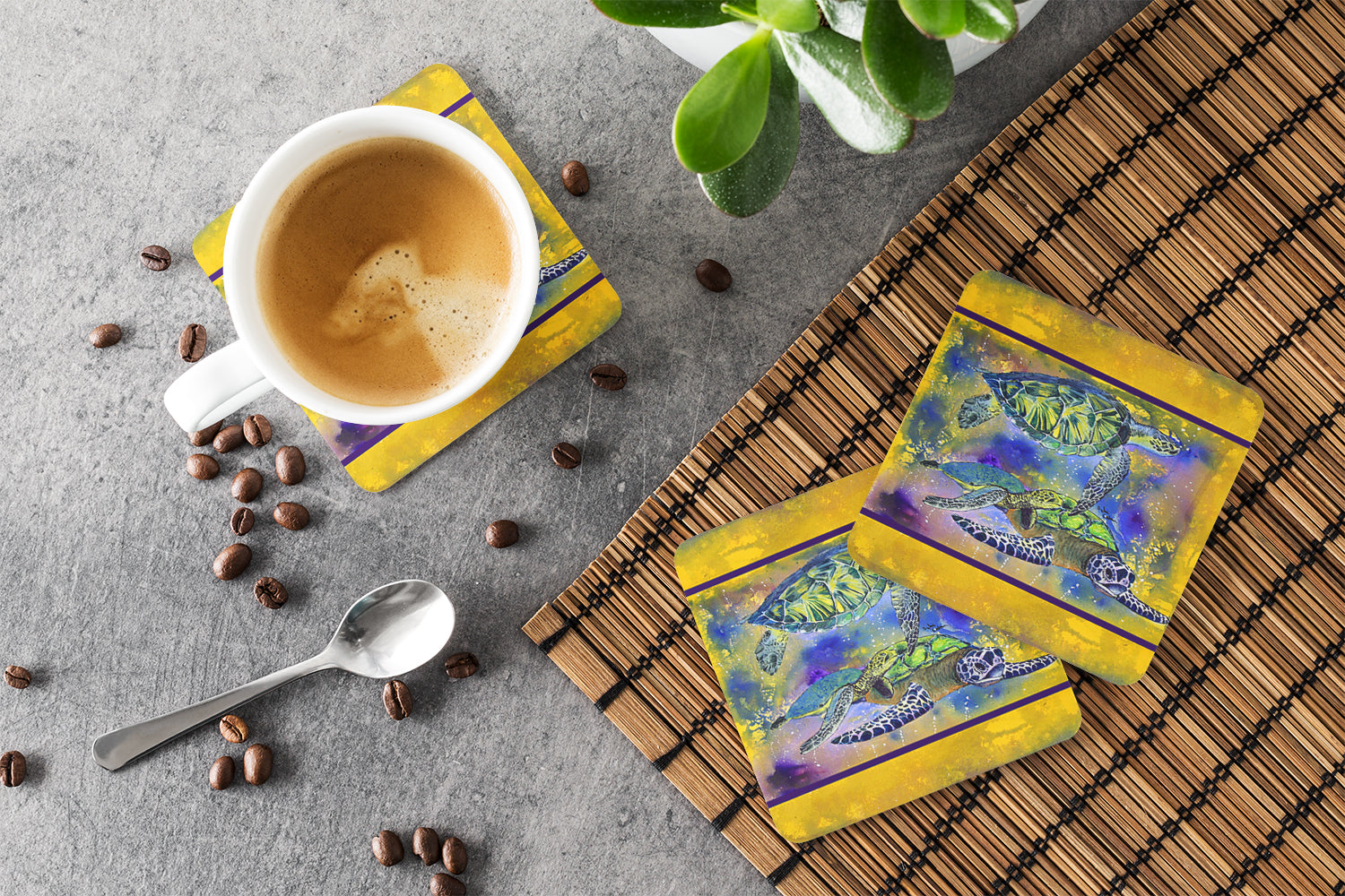 Turtle Foam Coasters Set of 4 Cup Coasters for Indoor Outdoor, Tabletop Protection, Anti Slip, Mouse pad Material