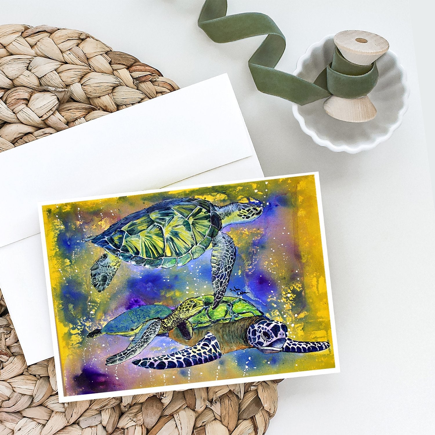 Turtle Greeting Cards Pack of 8 Blank Cards with Envelopes Whimsical A7 Size 5x7