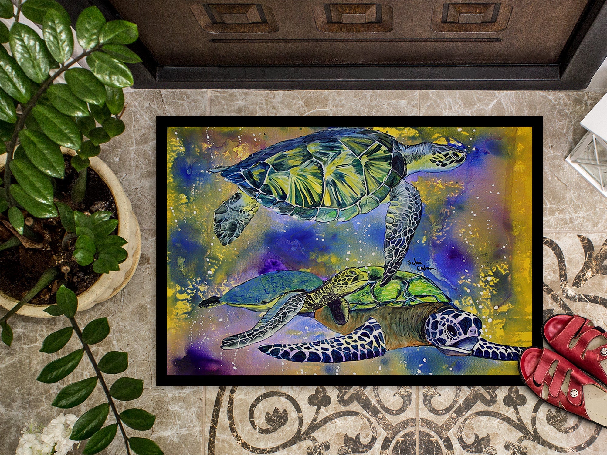 Turtle Doormat Indoor Outdoor 24H X 36W Front Door Mat Rugs for Entryway, Non Slip Washable Low Pile,