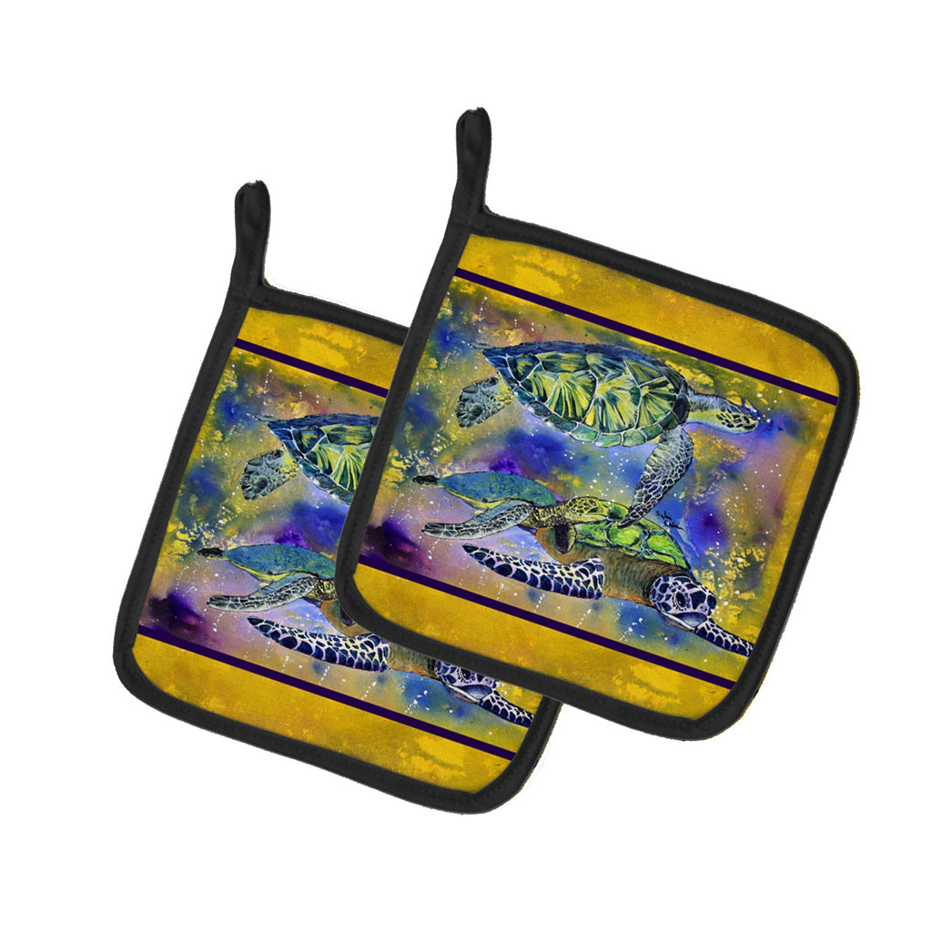 Turtle Pot Holder Set of 2 Heat Resistant Quilted Hot Pads 7.5 x 7.5 Inch, Insulated Kitchen Trivets for Cooking & Baking