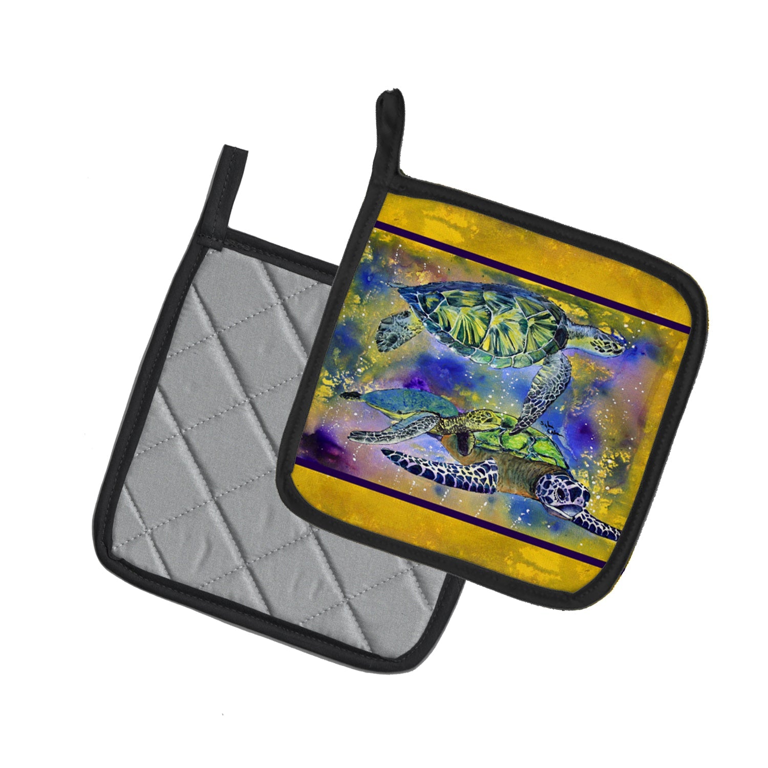 Turtle Pot Holder Set of 2 Heat Resistant Quilted Hot Pads 7.5 x 7.5 Inch, Insulated Kitchen Trivets for Cooking & Baking