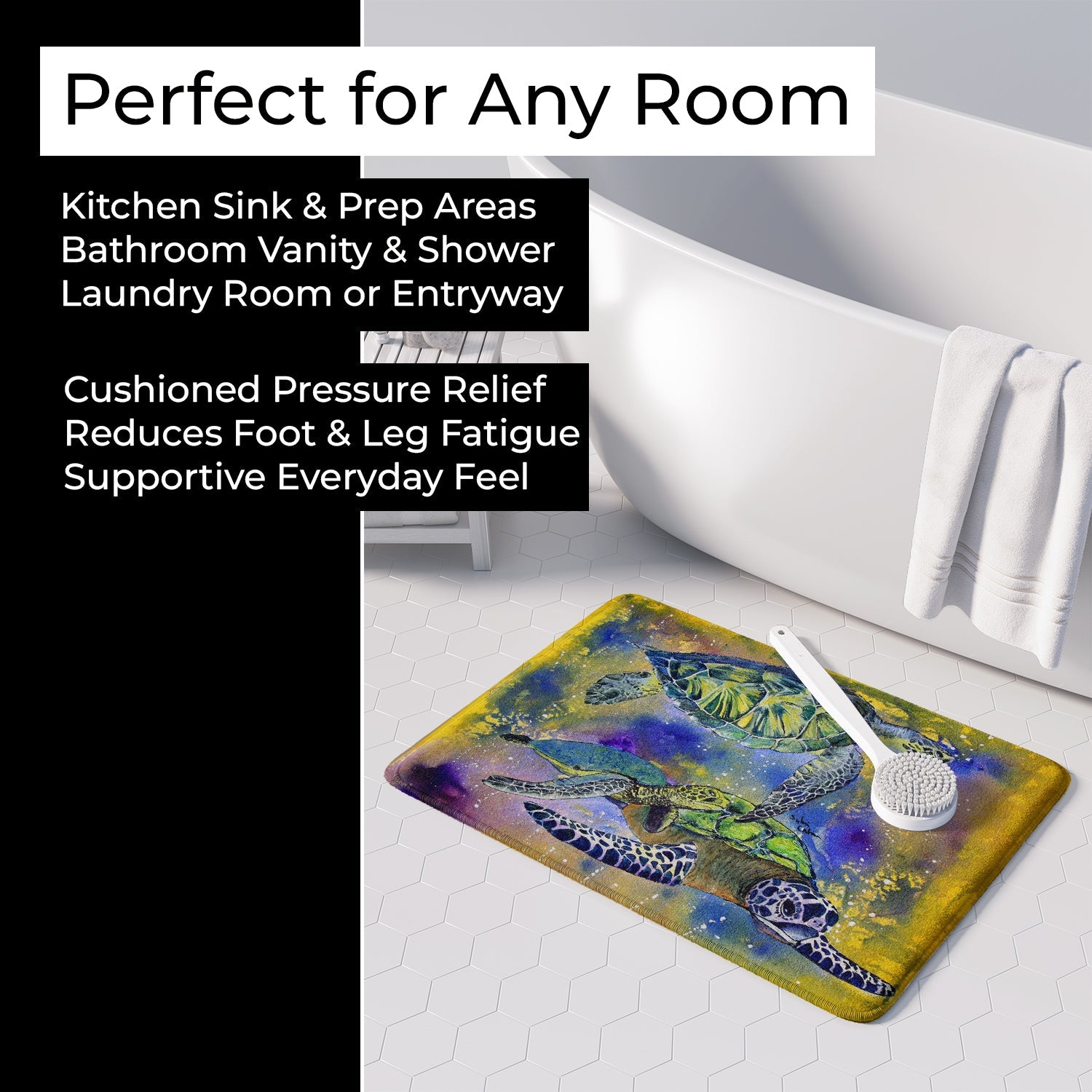 Turtle Memory Foam Kitchen Mat Machine Washable Anti-Fatigue Cushion Comfort Bath or Kitchen Rug