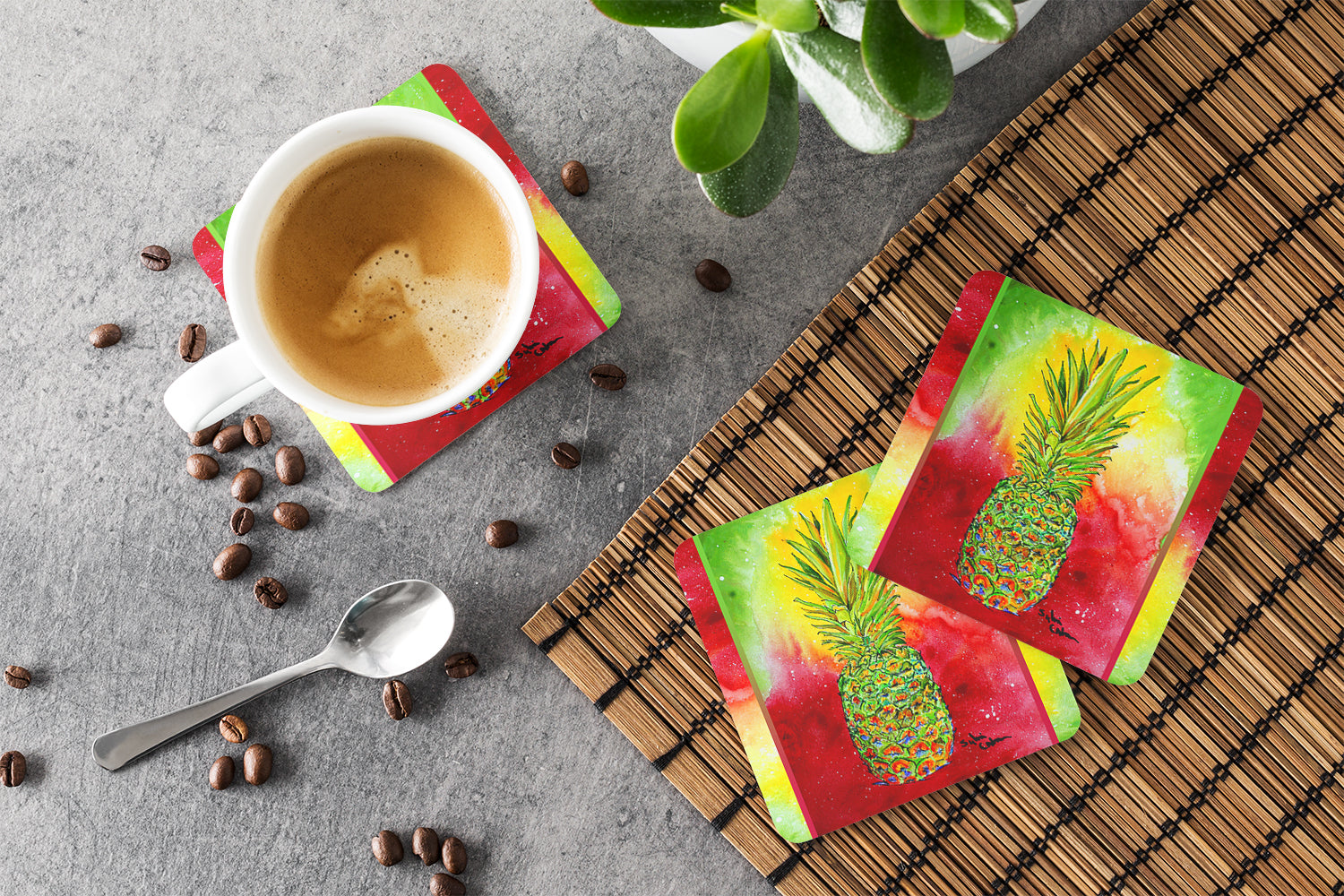 Pineapple Foam Coasters Set of 4 Cup Coasters for Indoor Outdoor, Tabletop Protection, Anti Slip, Mouse pad Material