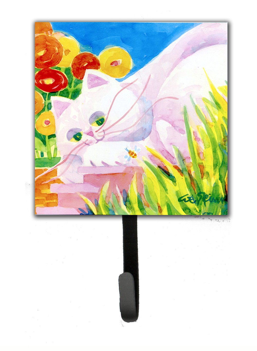 White Cat Tea Time Leash or Key Holder Wall Hooks, Key Hooks Holder, Coat Rack Wall Mount, Coat Hooks, Hooks for Hanging Keys, Towels, Aprons, Leashes