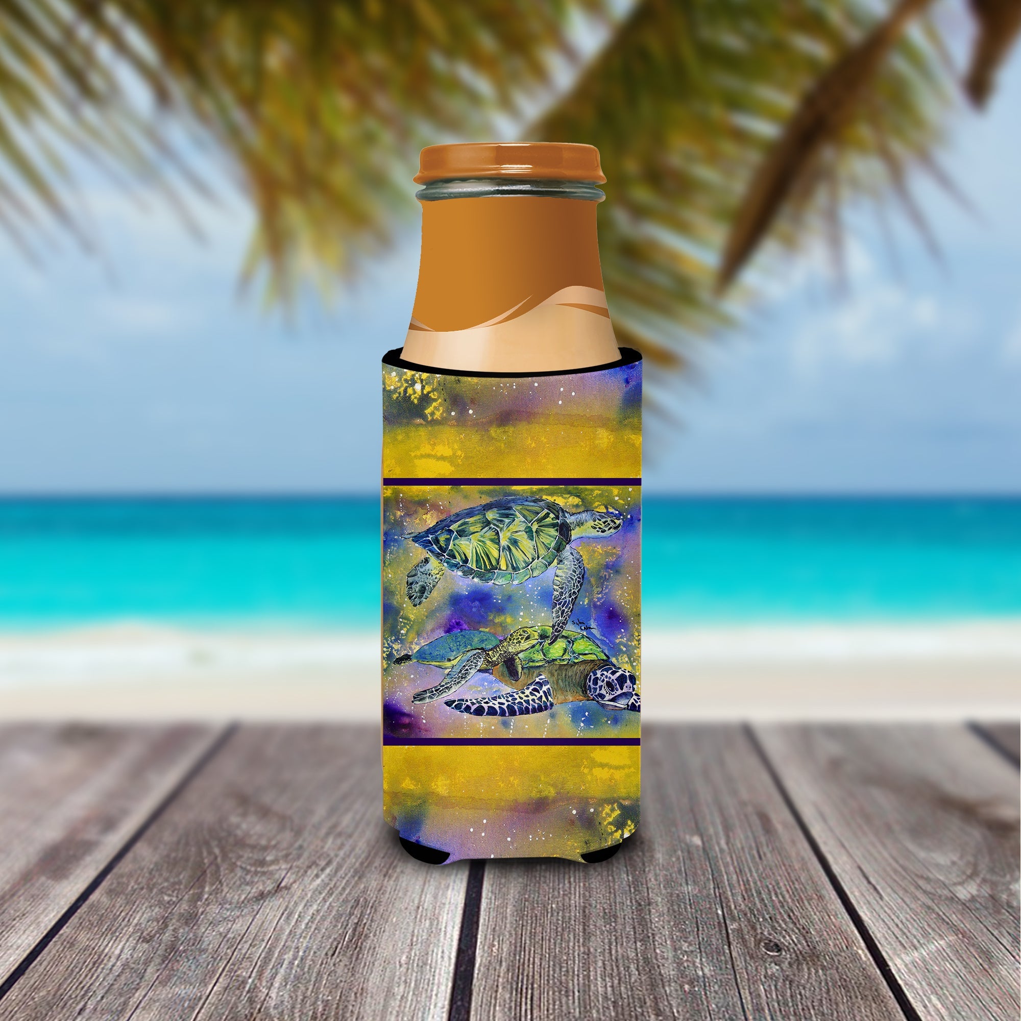 Turtle Slim Can Hugger , Insulated Foam Hugger for 12 oz Slim Cans, Beer Bottles & Water Bottles, Printed in USA