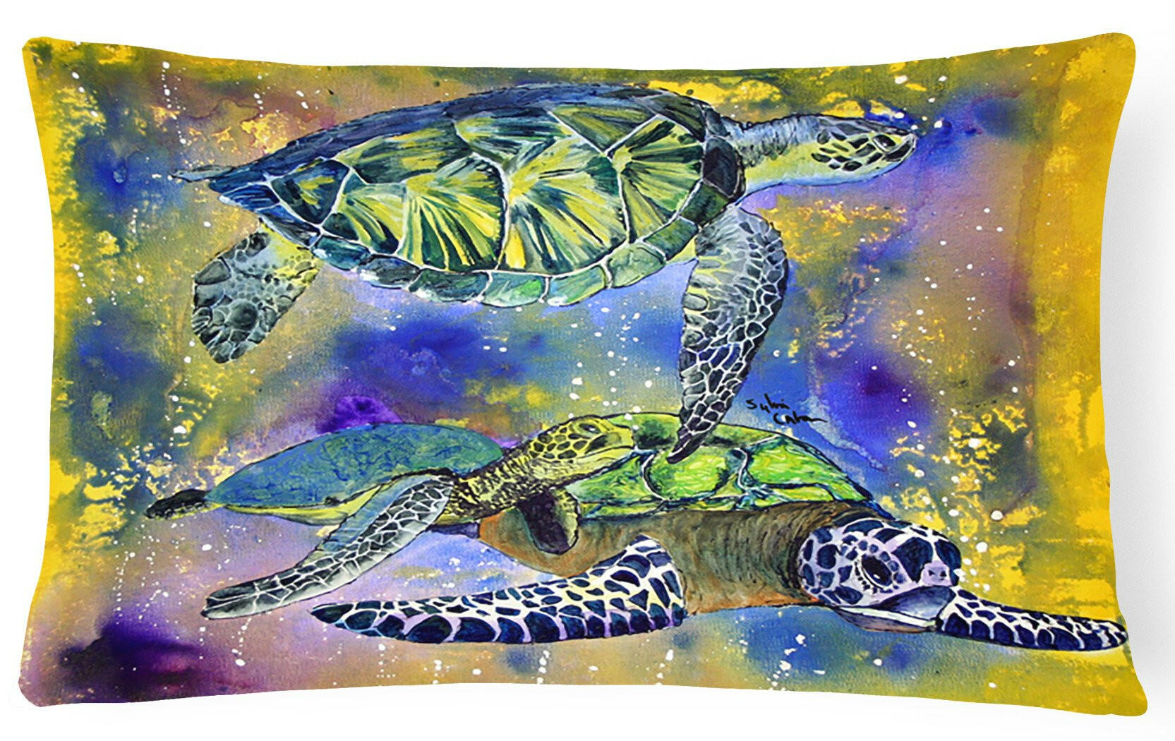 Turtle Decorative Throw Pillow 12x16 Indoor Outdoor Accent Cushion, Fabric Cover with Insert for Sofa, Bed, Porch & Living Room