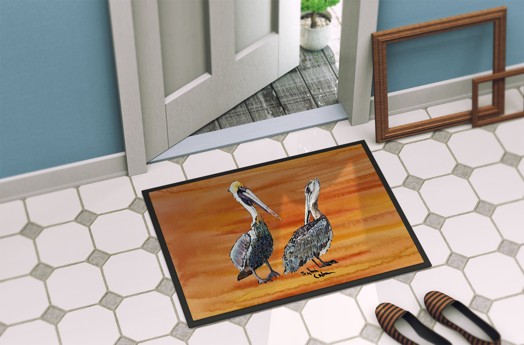 Pelican Doormat Indoor Outdoor 24H X 36W Front Door Mat Rugs for Entryway, Non Slip Washable Low Pile,