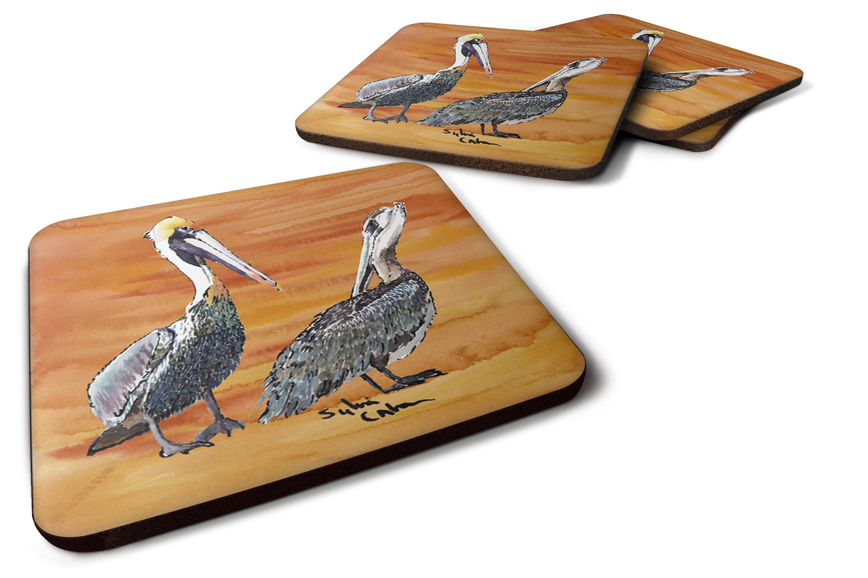 Pelican Foam Coasters Set of 4 Cup Coasters for Indoor Outdoor, Tabletop Protection, Anti Slip, Mouse pad Material