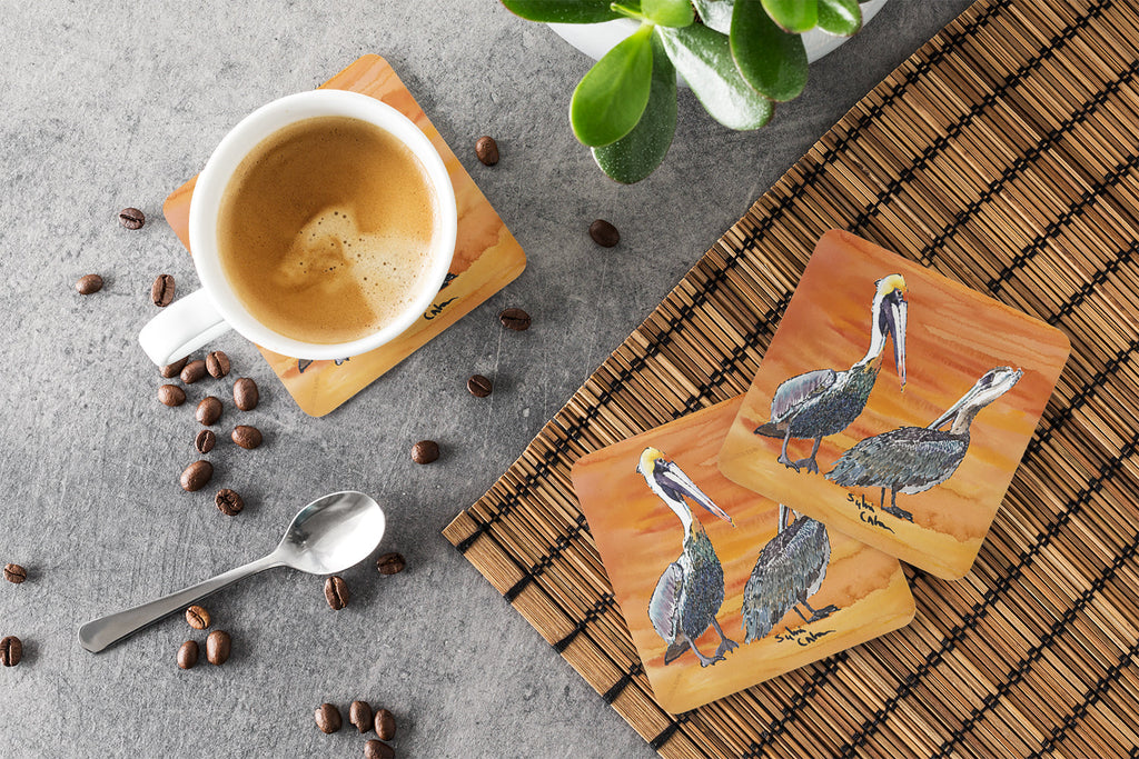 Pelican Foam Coasters Set of 4 Cup Coasters for Indoor Outdoor, Tabletop Protection, Anti Slip, Mouse pad Material