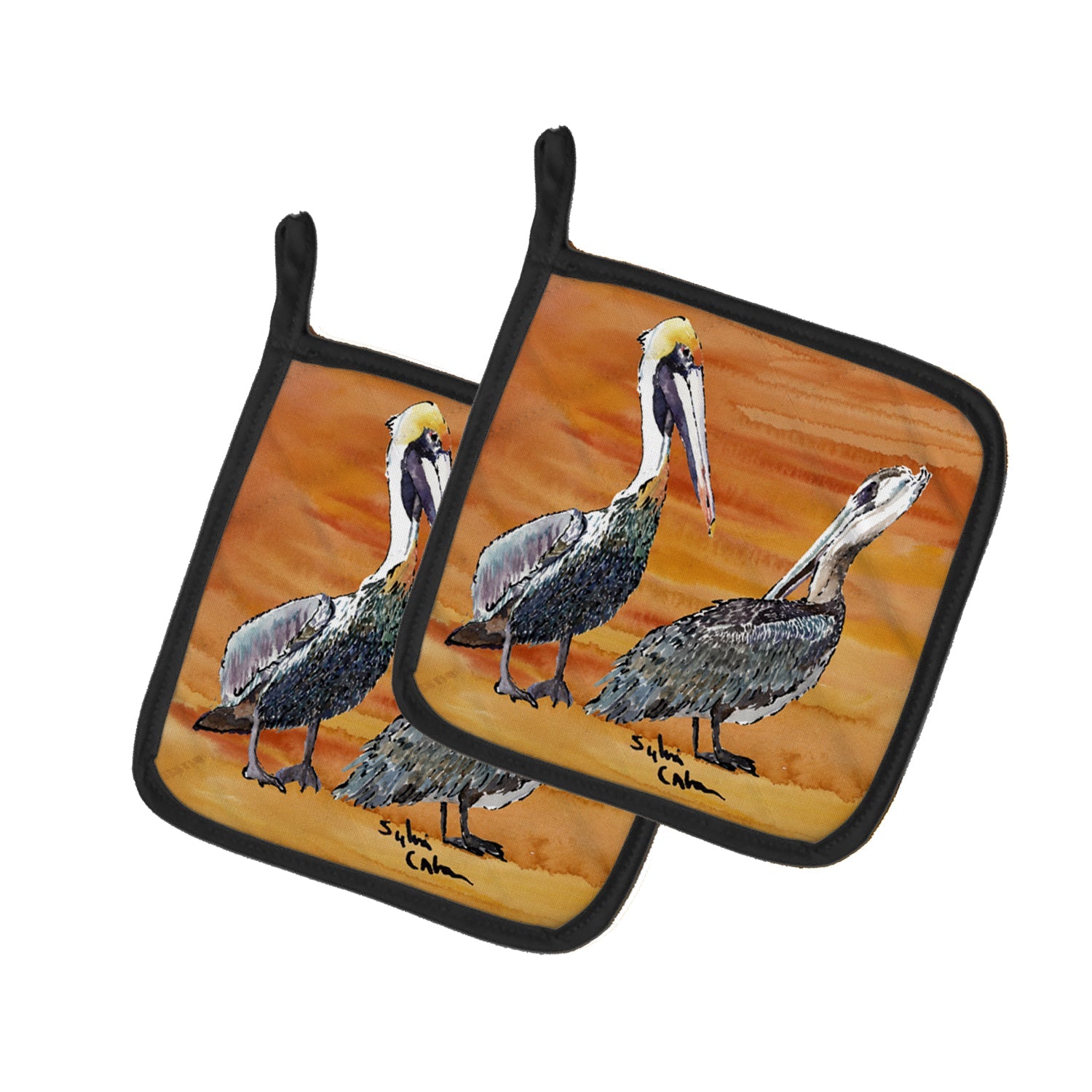 Pelican Pot Holder Set of 2 Heat Resistant Quilted Hot Pads 7.5 x 7.5 Inch, Insulated Kitchen Trivets for Cooking & Baking