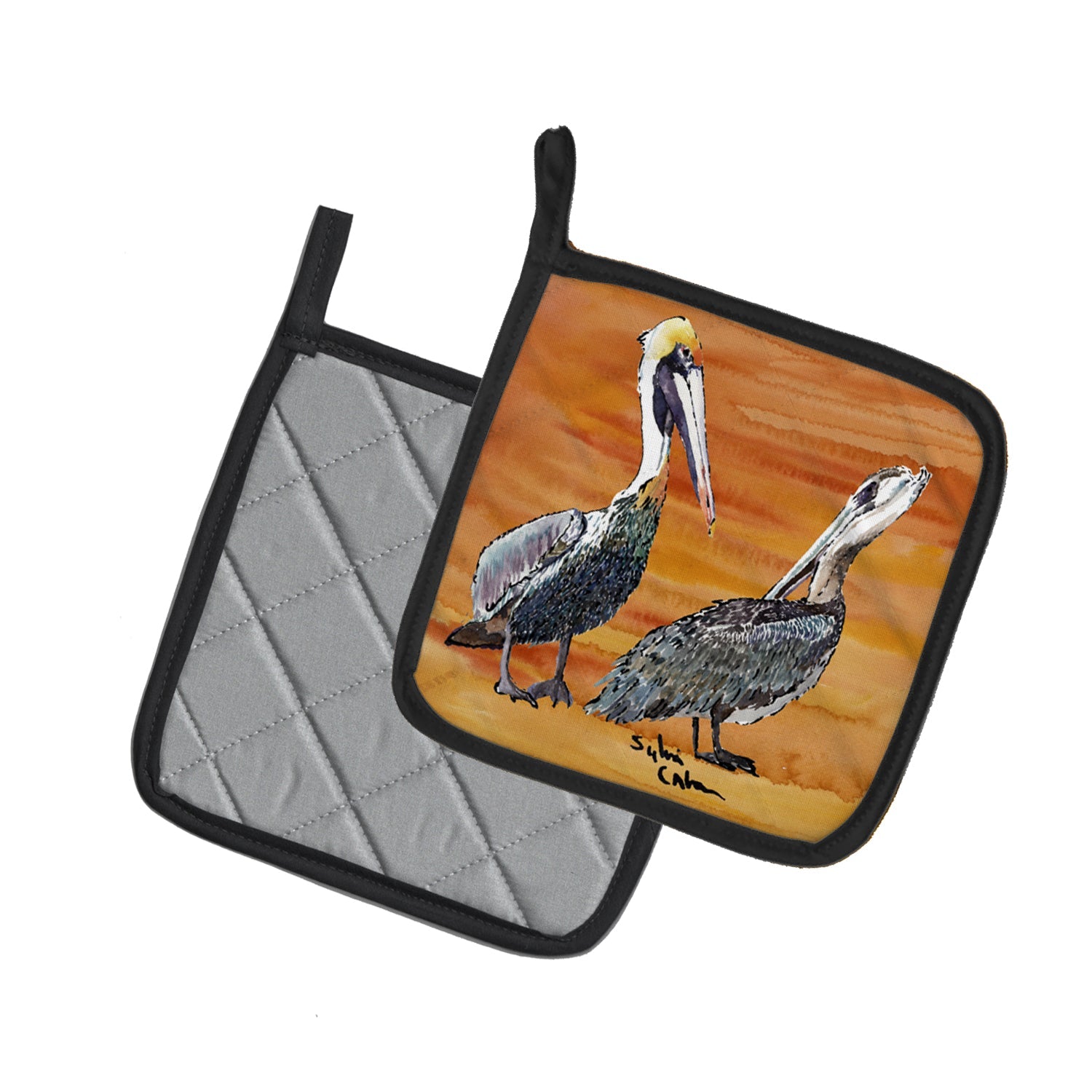 Pelican Pot Holder Set of 2 Heat Resistant Quilted Hot Pads 7.5 x 7.5 Inch, Insulated Kitchen Trivets for Cooking & Baking