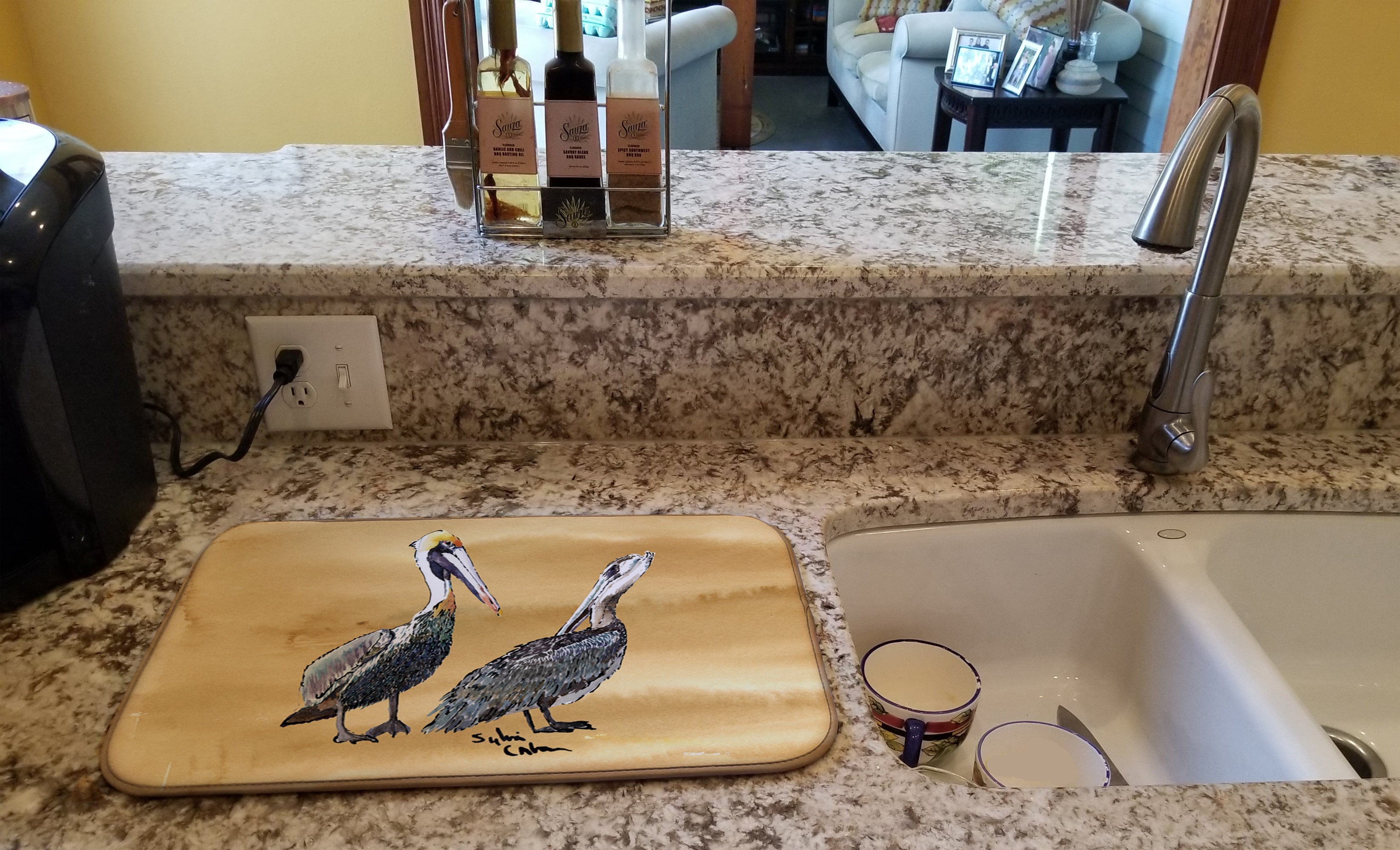 Pelican Dish Drying Mat Absorbent Dish Drying Mat Pad for Kitchen Counter Dish Drainer Mat for Countertop, 14 x 21", Multicolor