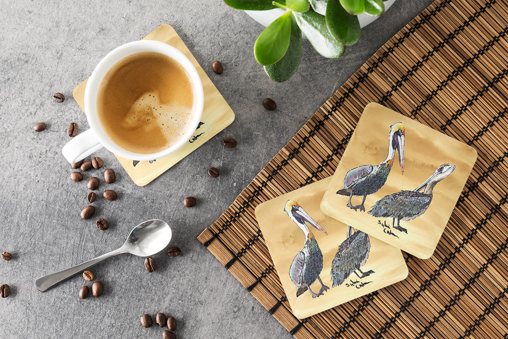 Pelican Foam Coasters Set of 4 Cup Coasters for Indoor Outdoor, Tabletop Protection, Anti Slip, Mouse pad Material