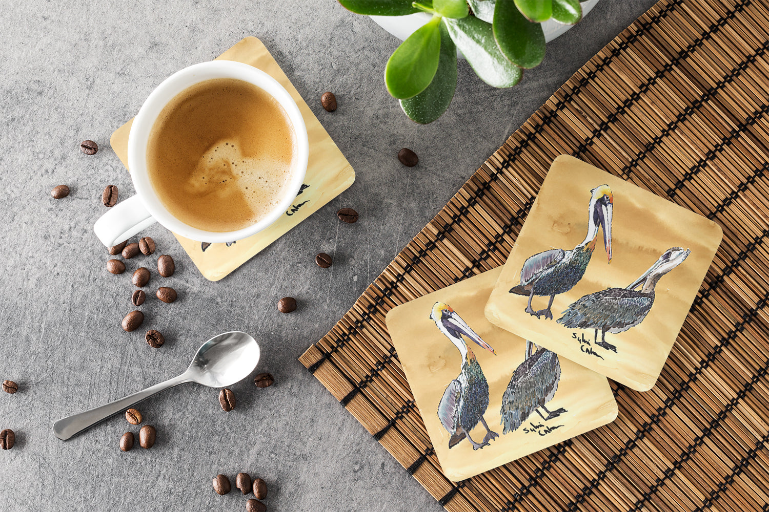 Pelican Foam Coasters Set of 4 Cup Coasters for Indoor Outdoor, Tabletop Protection, Anti Slip, Mouse pad Material