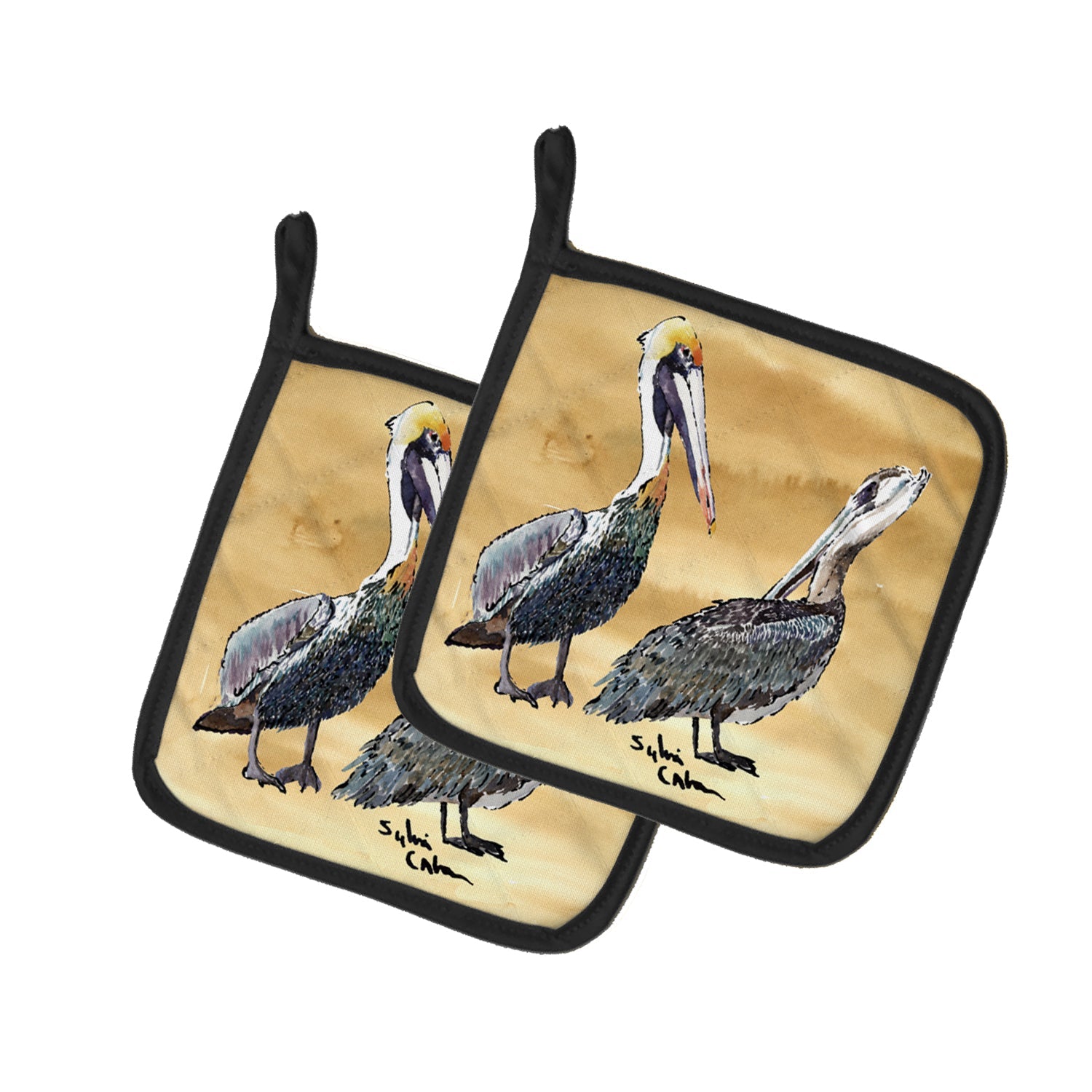 Pelican Pot Holder Set of 2 Heat Resistant Quilted Hot Pads 7.5 x 7.5 Inch, Insulated Kitchen Trivets for Cooking & Baking