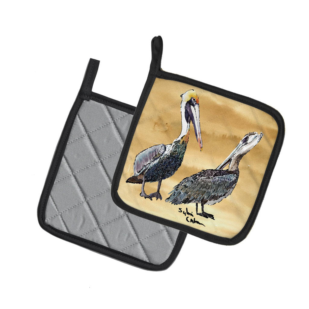 Pelican Pot Holder Set of 2 Heat Resistant Quilted Hot Pads 7.5 x 7.5 Inch, Insulated Kitchen Trivets for Cooking & Baking