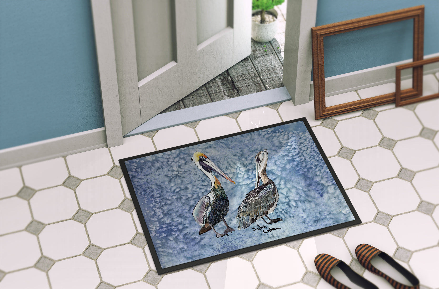 Pelican Doormat Indoor Outdoor 24H X 36W Front Door Mat Rugs for Entryway, Non Slip Washable Low Pile,