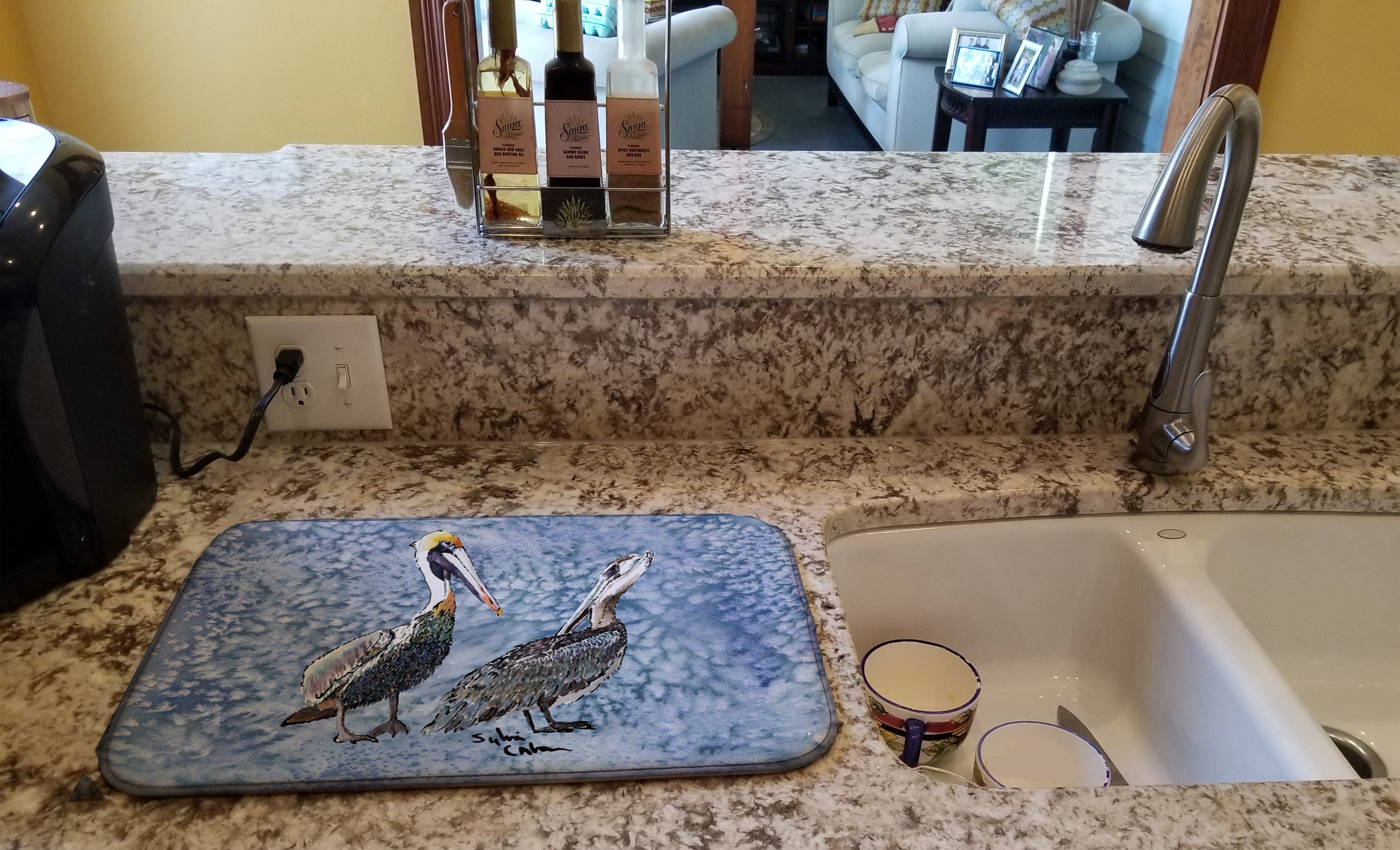 Pelican Dish Drying Mat Absorbent Dish Drying Mat Pad for Kitchen Counter Dish Drainer Mat for Countertop, 14 x 21", Multicolor
