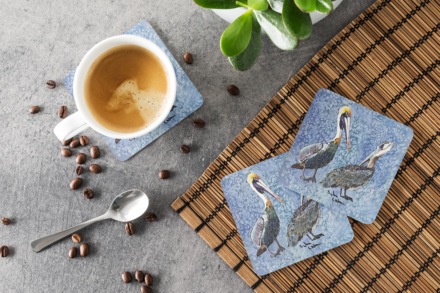 Pelican Foam Coasters Set of 4 Cup Coasters for Indoor Outdoor, Tabletop Protection, Anti Slip, Mouse pad Material