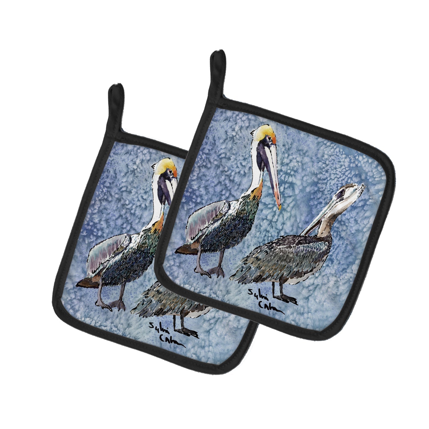 Pelican Pot Holder Set of 2 Heat Resistant Quilted Hot Pads 7.5 x 7.5 Inch, Insulated Kitchen Trivets for Cooking & Baking