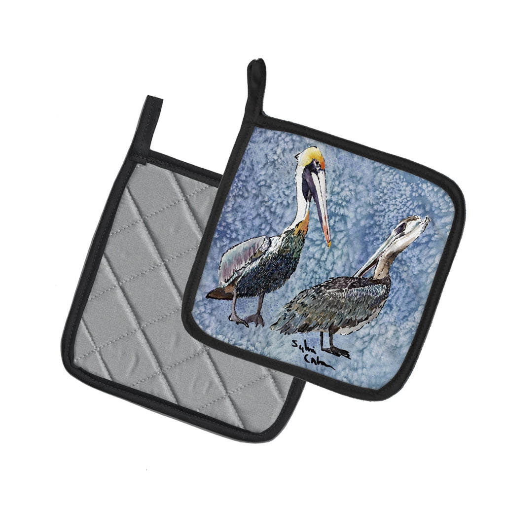 Pelican Pot Holder Set of 2 Heat Resistant Quilted Hot Pads 7.5 x 7.5 Inch, Insulated Kitchen Trivets for Cooking & Baking