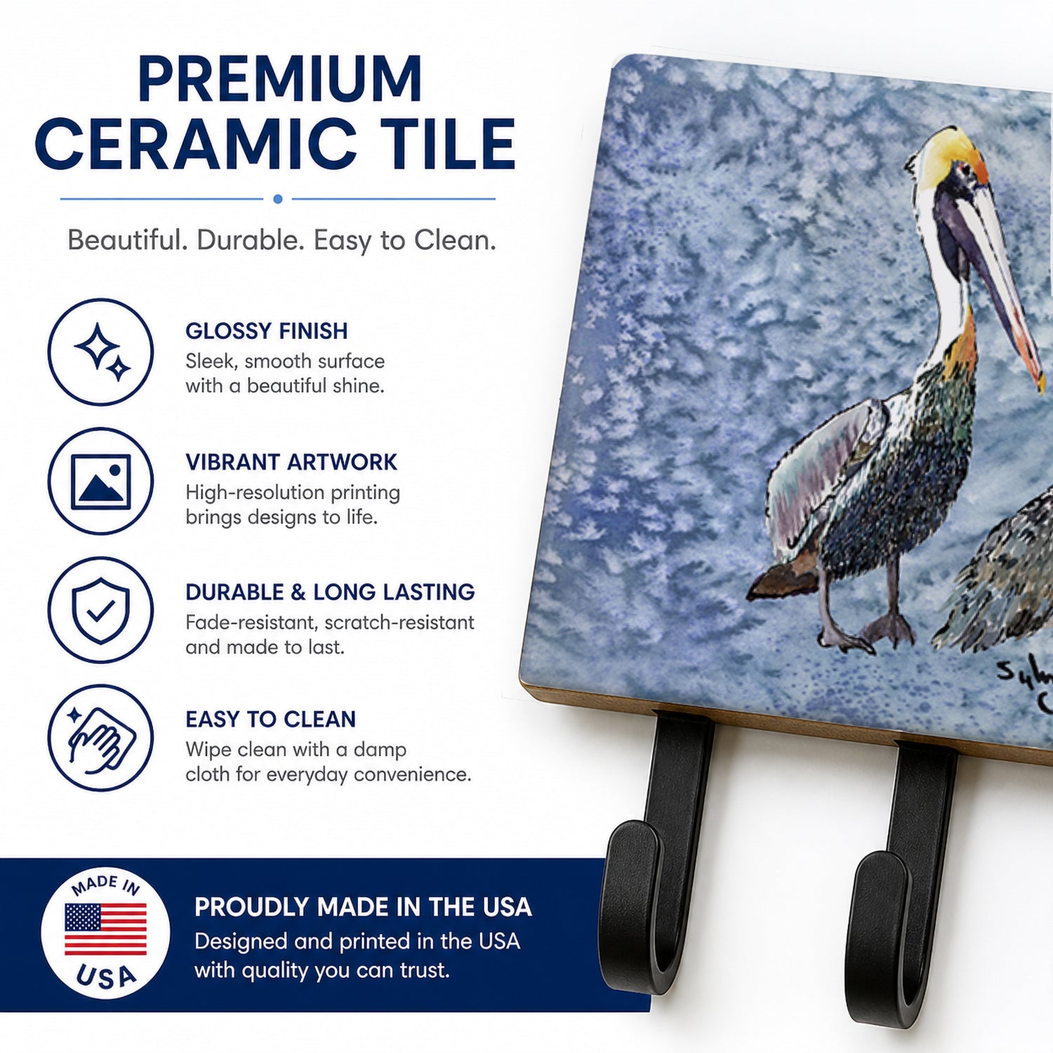 Pelican Leash or Key Holder Wall Hooks, Coat Rack Wall Mount, for Hanging Keys, Towels, Aprons, Leashes