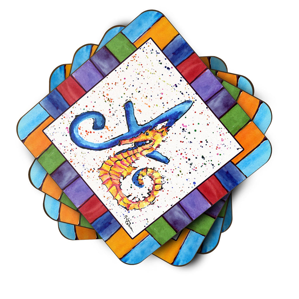 Letter A with Seahorse Foam Coasters Set of 4 Cup Coasters for Indoor Outdoor, Tabletop Protection, Anti Slip, Mouse pad Material
