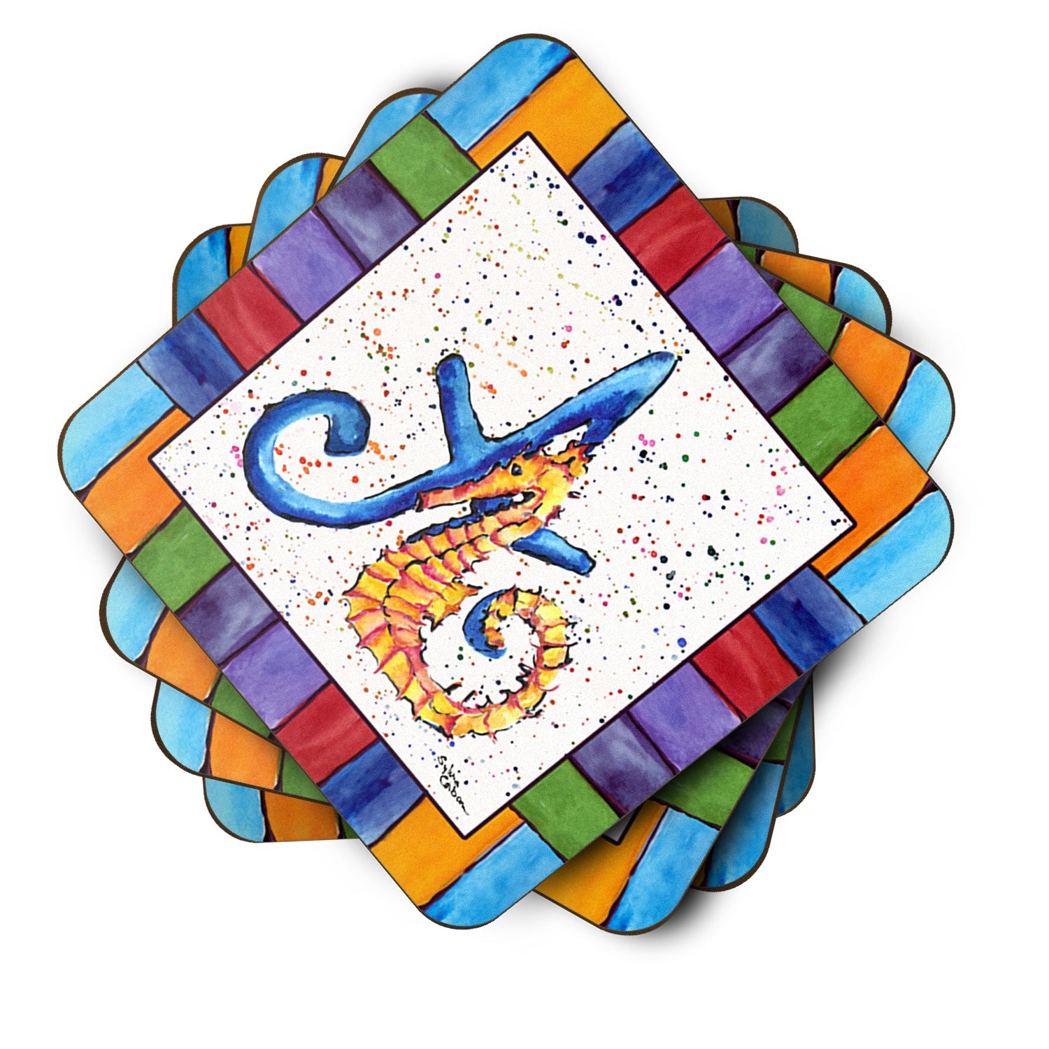 Letter A with Seahorse Foam Coasters Set of 4 Cup Coasters for Indoor Outdoor, Tabletop Protection, Anti Slip, Mouse pad Material
