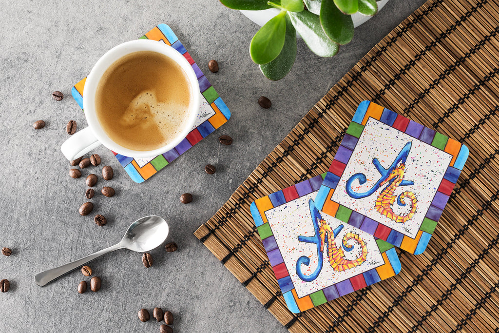 Letter A with Seahorse Foam Coasters Set of 4 Cup Coasters for Indoor Outdoor, Tabletop Protection, Anti Slip, Mouse pad Material
