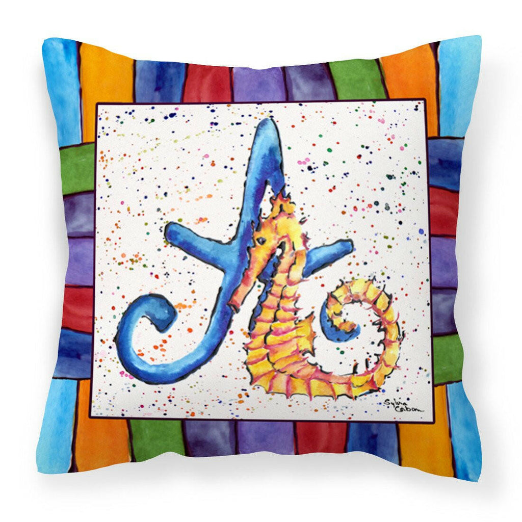 Letter A with Seahorse Decorative Throw Pillow 14x14 Indoor Outdoor Accent Cushion, Fabric Cover with Insert for Sofa, Bed, Porch & Living Room