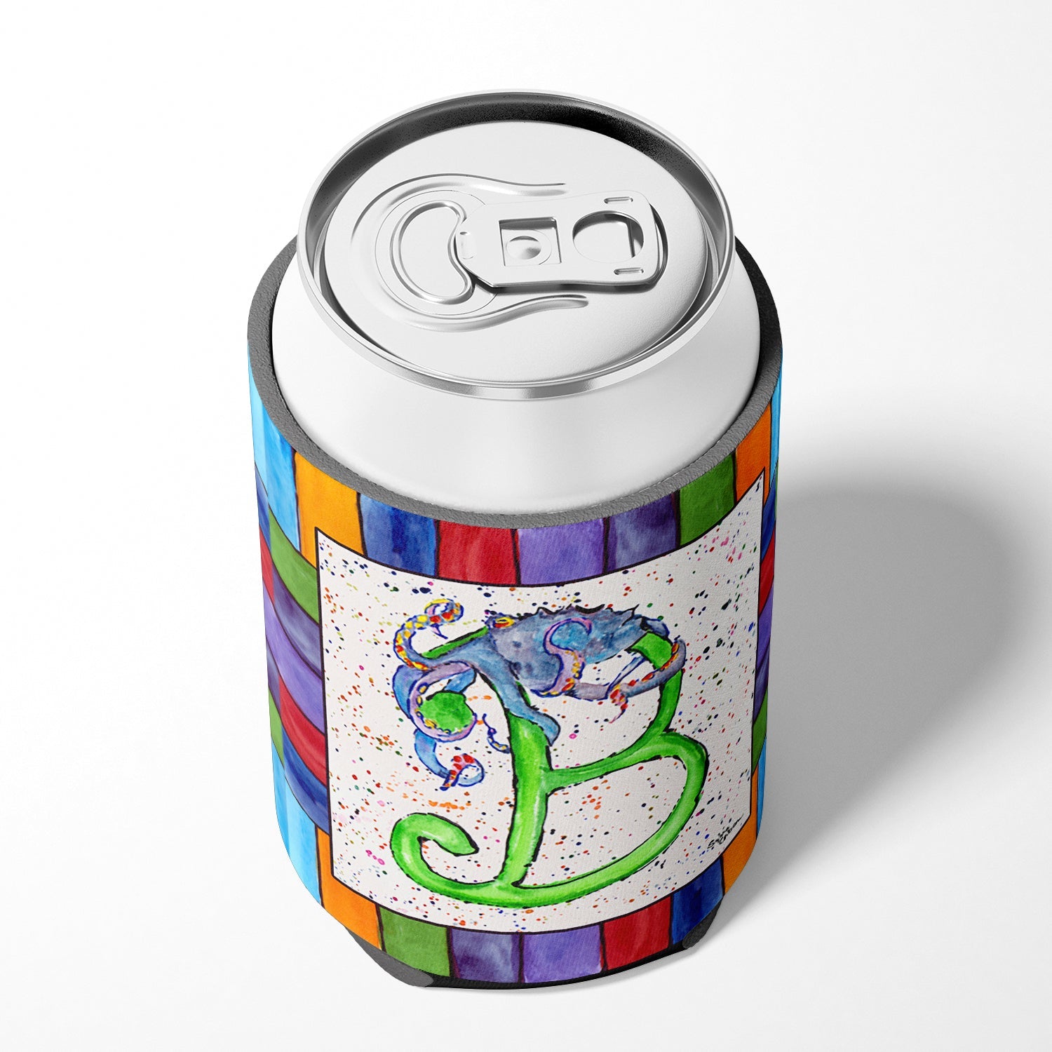 Beach and Seafood Letter B Can or Bottle Hugger Cooler Sleeve for Standard 12 oz Cans, Insulated Foam Beer & Soda Can Hugger Reusable