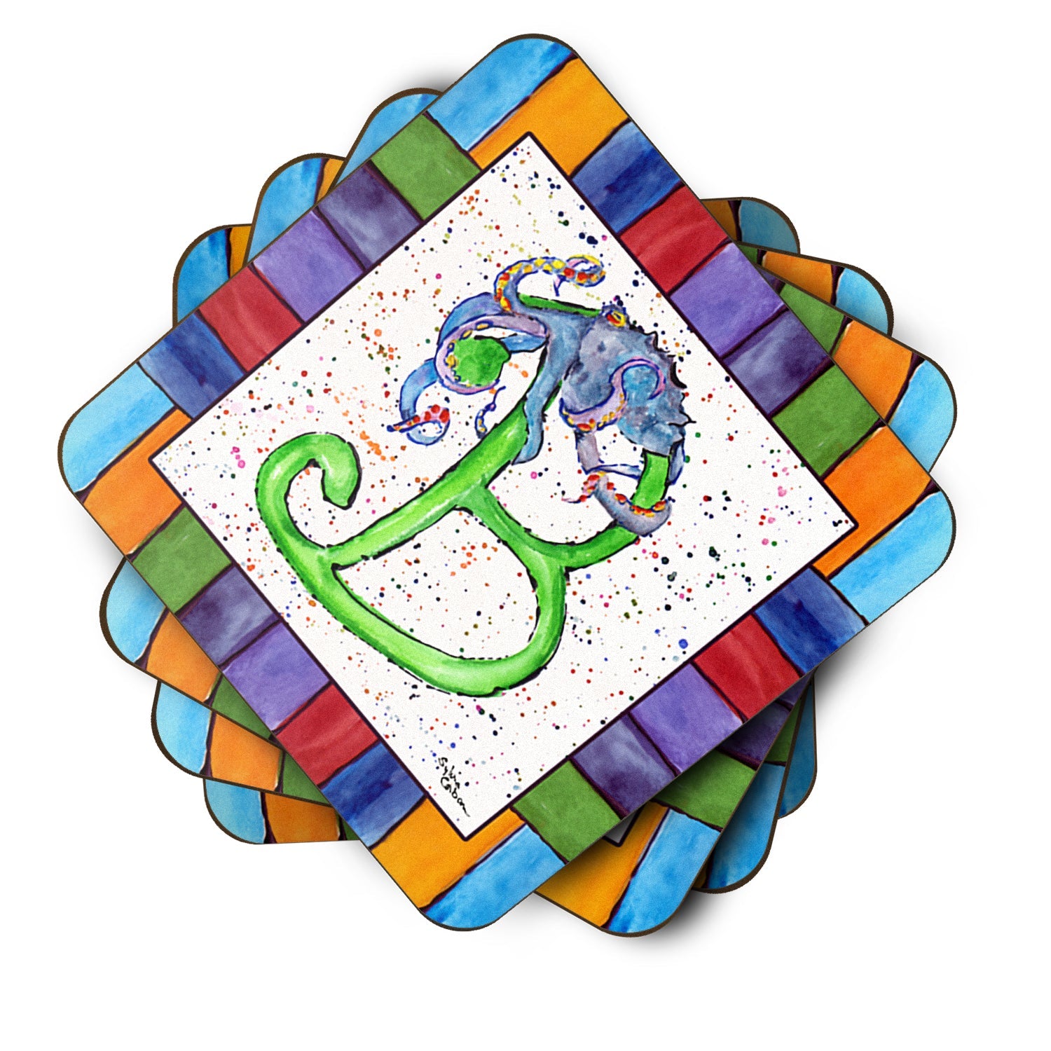 Beach and Seafood Letter B Foam Coasters Set of 4 Cup Coasters for Indoor Outdoor, Tabletop Protection, Anti Slip, Mouse pad Material