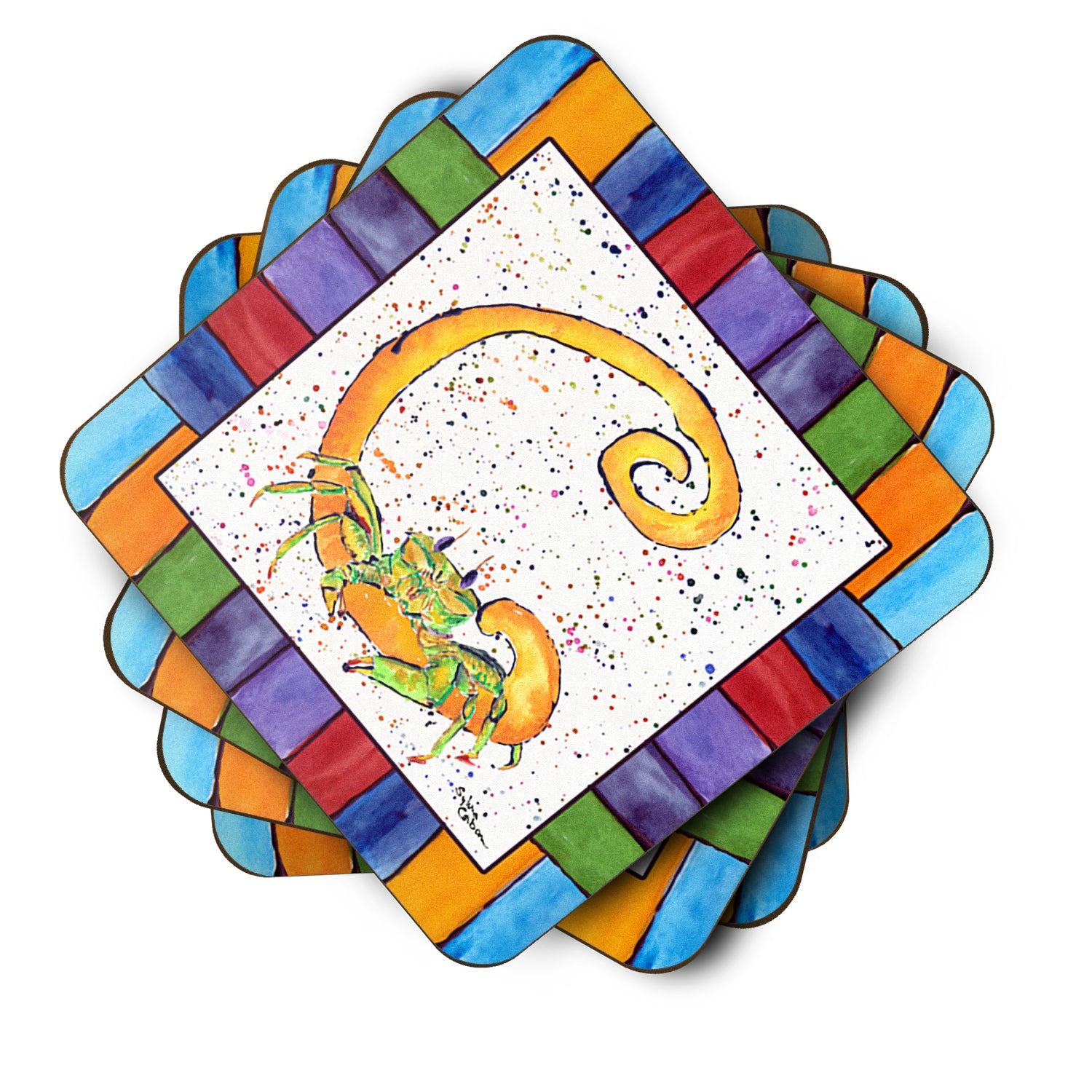 Beach and Seafood Letter C Foam Coasters Set of 4 Cup Coasters for Indoor Outdoor, Tabletop Protection, Anti Slip, Mouse pad Material