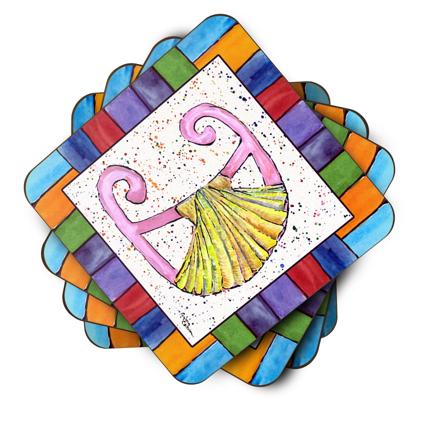 Beach and Seafood Letter D Foam Coasters Set of 4 Cup Coasters for Indoor Outdoor, Tabletop Protection, Anti Slip, Mouse pad Material