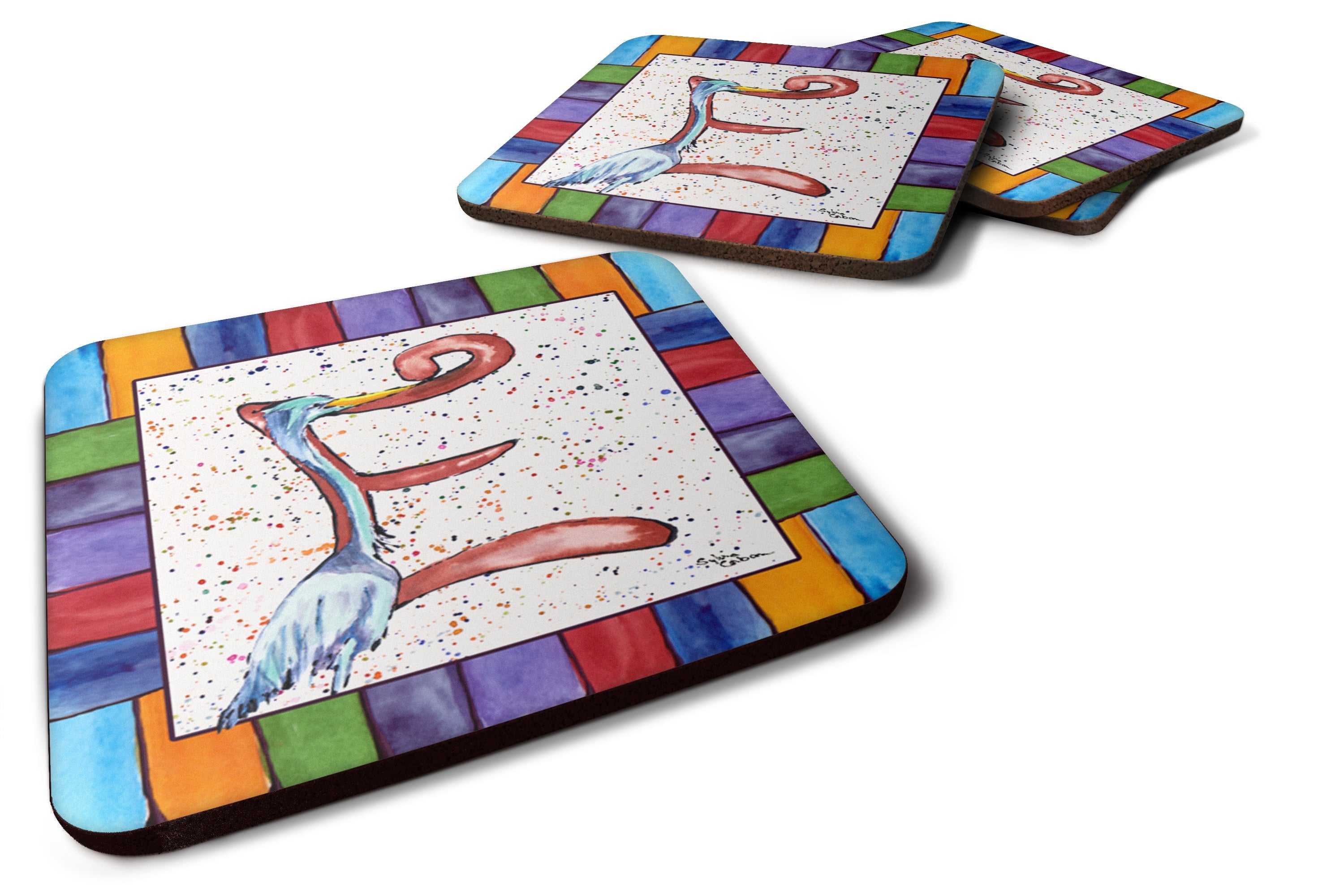 Beach and Seafood Letter E Foam Coasters Set of 4 Cup Coasters for Indoor Outdoor, Tabletop Protection, Anti Slip, Mouse pad Material