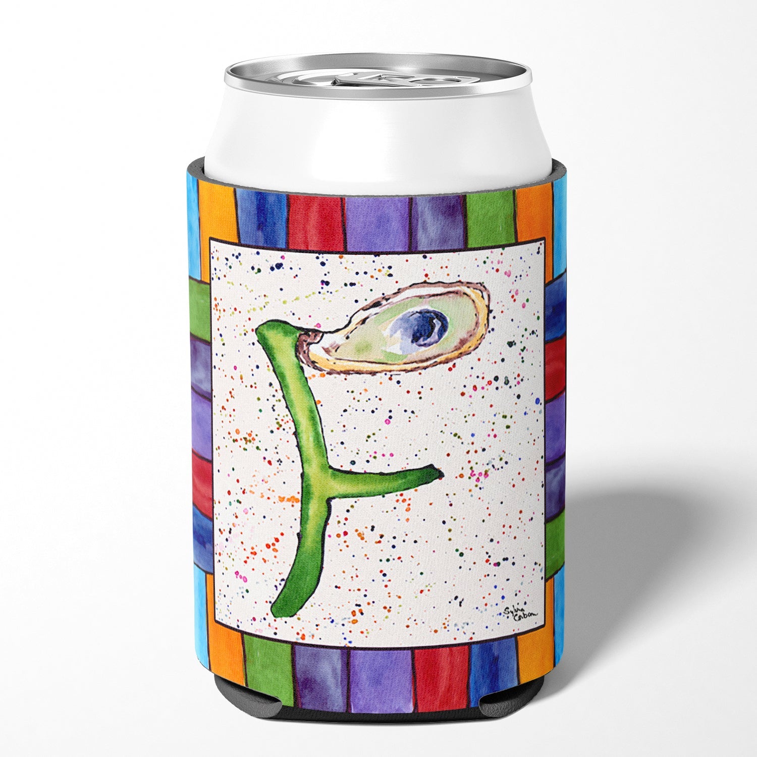 Beach and Seafood Letter F Can or Bottle Hugger Cooler Sleeve for Standard 12 oz Cans, Insulated Foam Beer & Soda Can Hugger Reusable