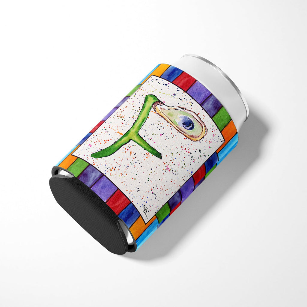 Beach and Seafood Letter F Can or Bottle Hugger Cooler Sleeve for Standard 12 oz Cans, Insulated Foam Beer & Soda Can Hugger Reusable