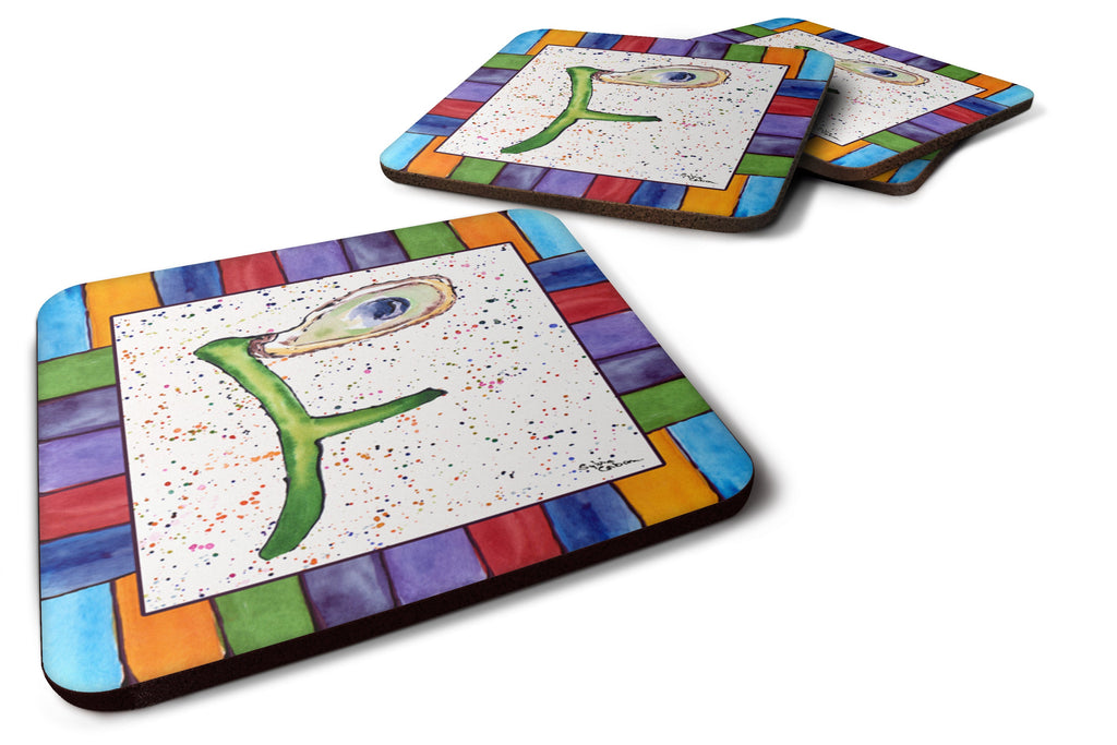 Beach and Seafood Letter F Foam Coasters Set of 4 Cup Coasters for Indoor Outdoor, Tabletop Protection, Anti Slip, Mouse pad Material
